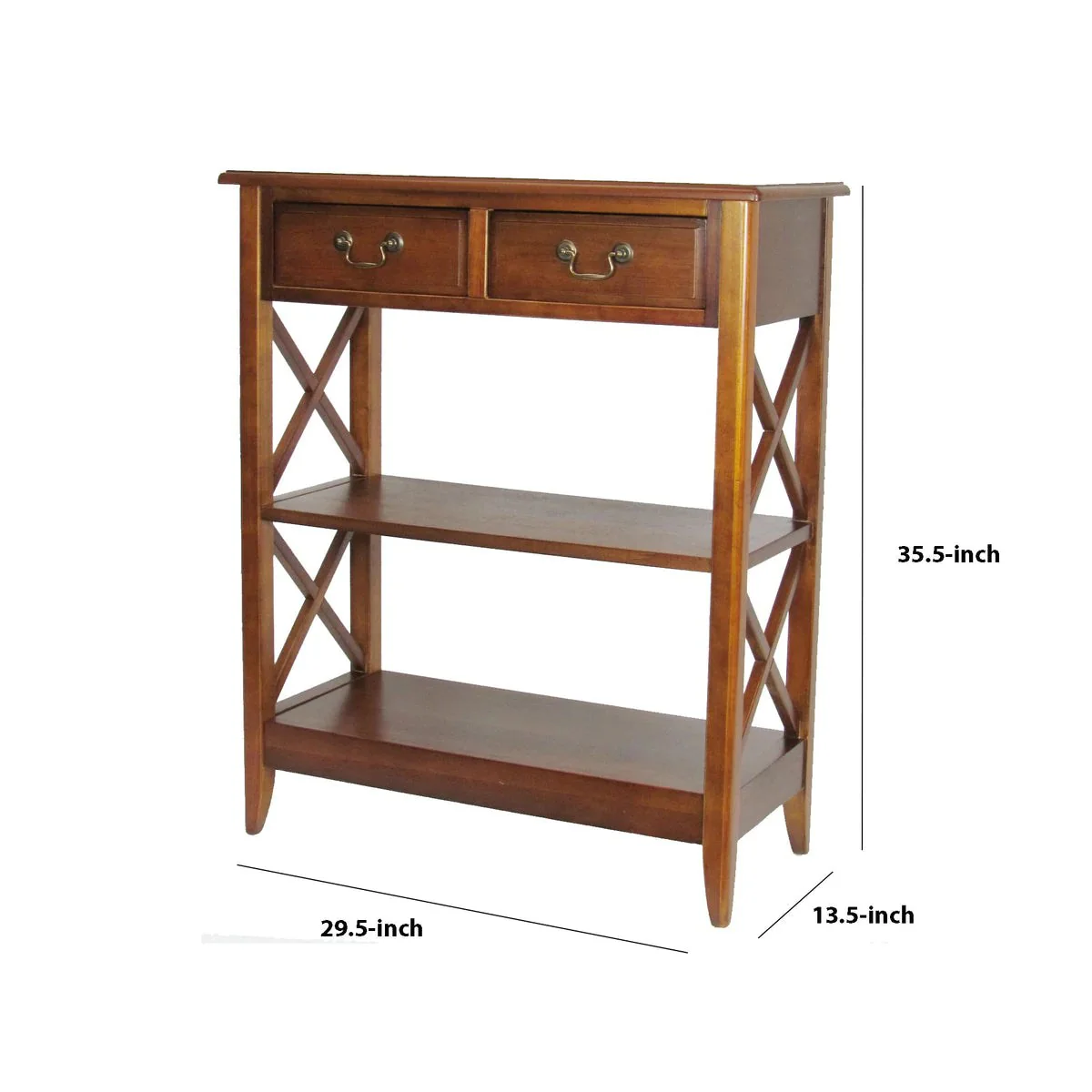 Benzara 2 Drawer Wooden Accent Table With X Shape Sides, Brown BM229414 - Image 5
