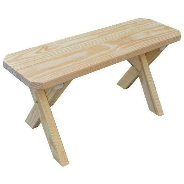 A & L Furniture Yellow Pine Wood Dining Rustic Farmhouse Crossleg Bench - Image 2