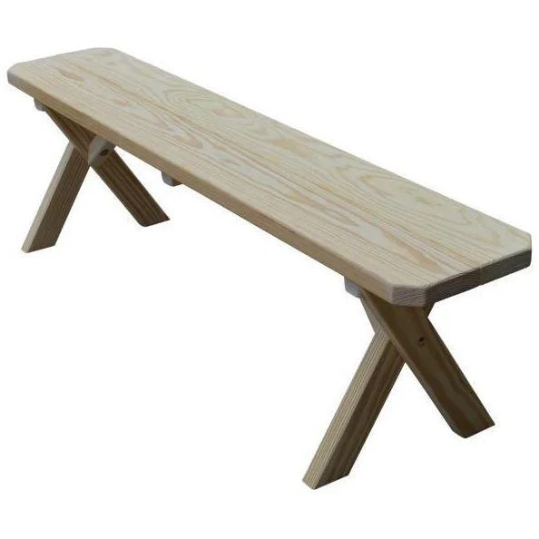 A & L Furniture Yellow Pine Wood Dining Rustic Farmhouse Crossleg Bench - Image 8