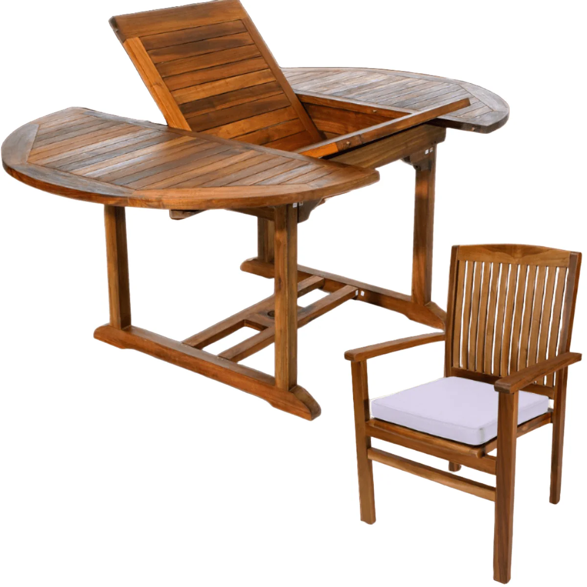 All Things Cedar 5-Piece Oval Extension Table Stacking Chair Set with Royal White Cushions TE70-24-RW - Image 2