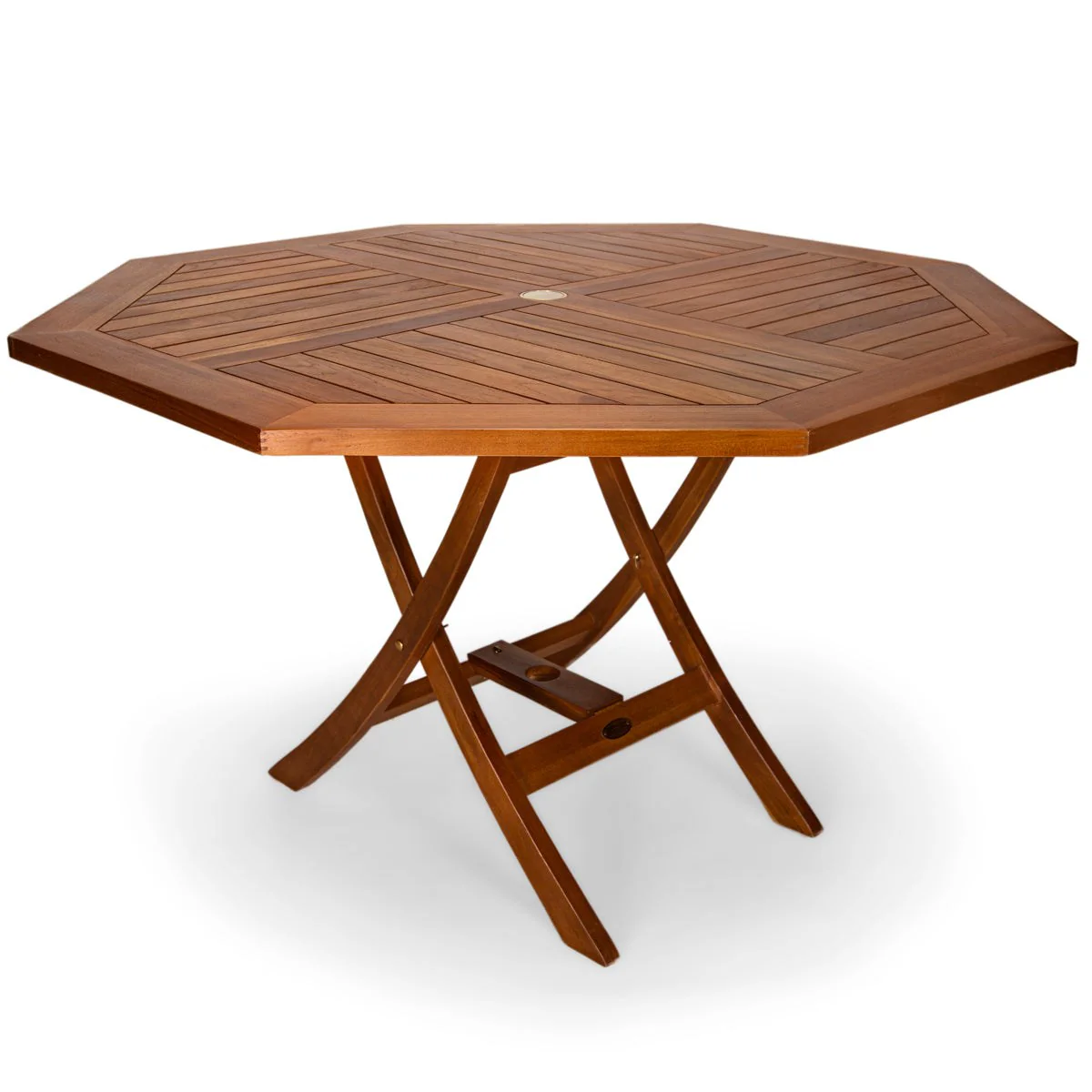 All Things Cedar 6-Piece 4-ft Teak Octagon Folding Table Set with Red Umbrella TT6P-O-R - Image 3
