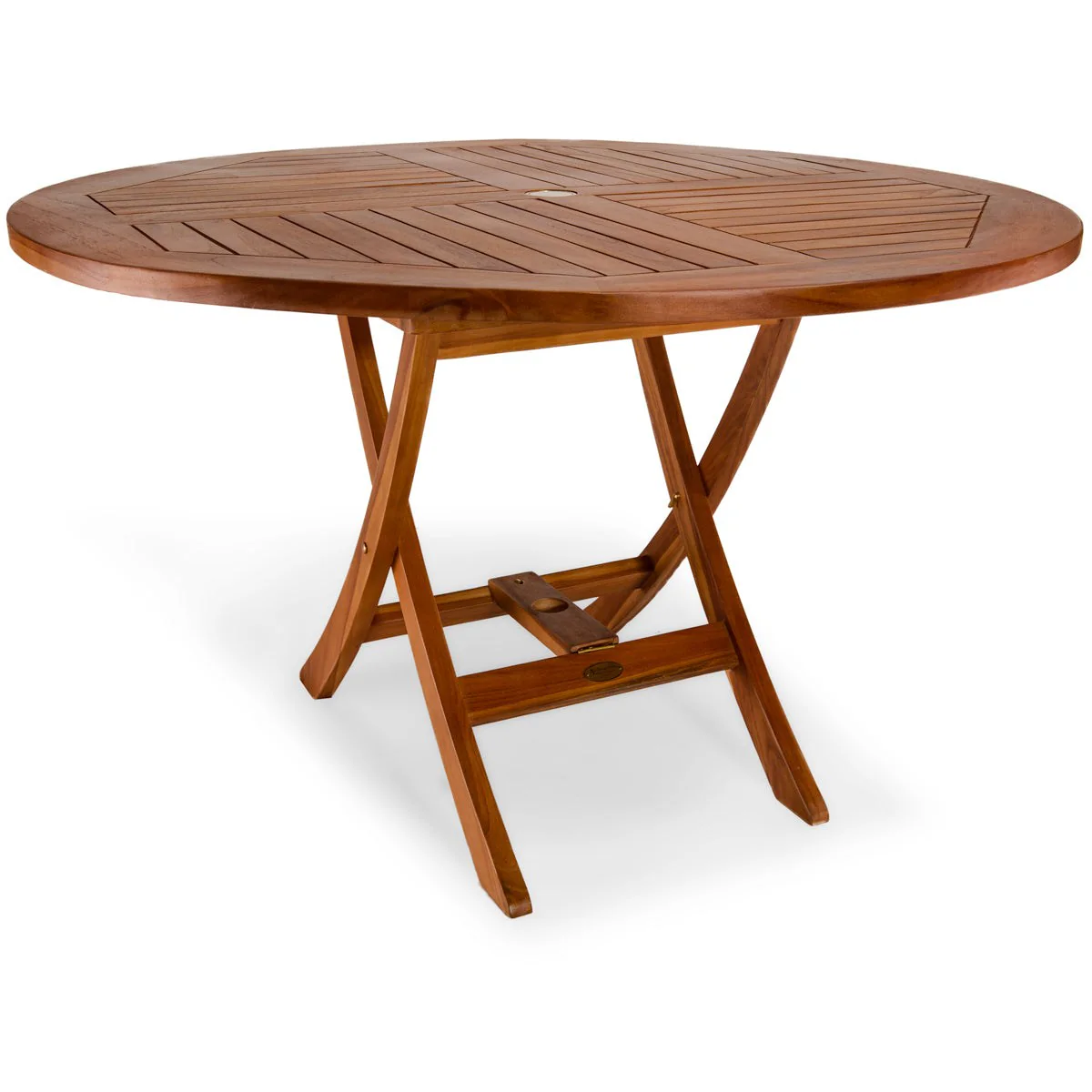All Things Cedar 6-Piece 4-ft Teak Round Folding Table Set with Royal White Umbrella TT6P-R-RW - Image 3