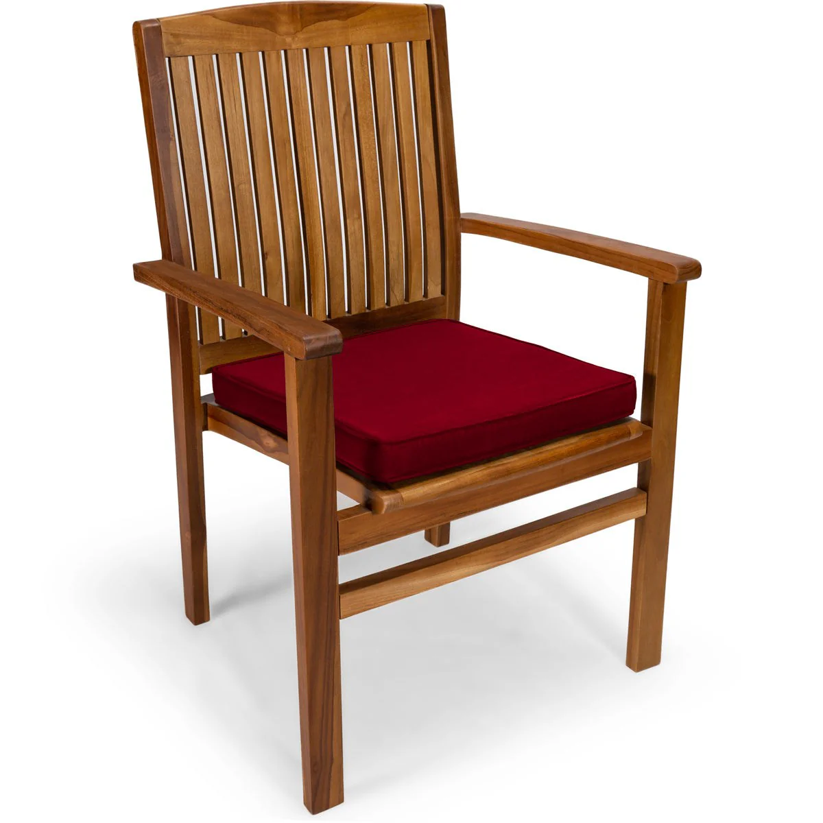 All Things Cedar 7-Piece Twin Butterfly Leaf Teak Extension Table Stacking Chair Set with Red Cushions TE90-24-R - Image 3