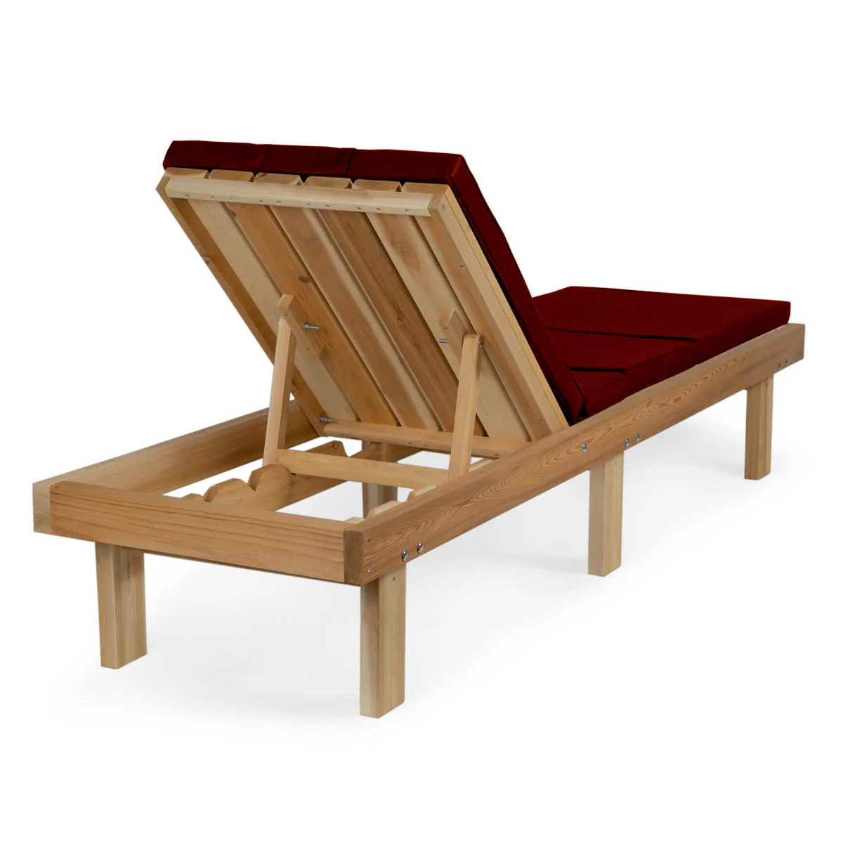 All Things Cedar Reclining Cedar Chaise Lounger with Red Cushion CL78-R - Image 3