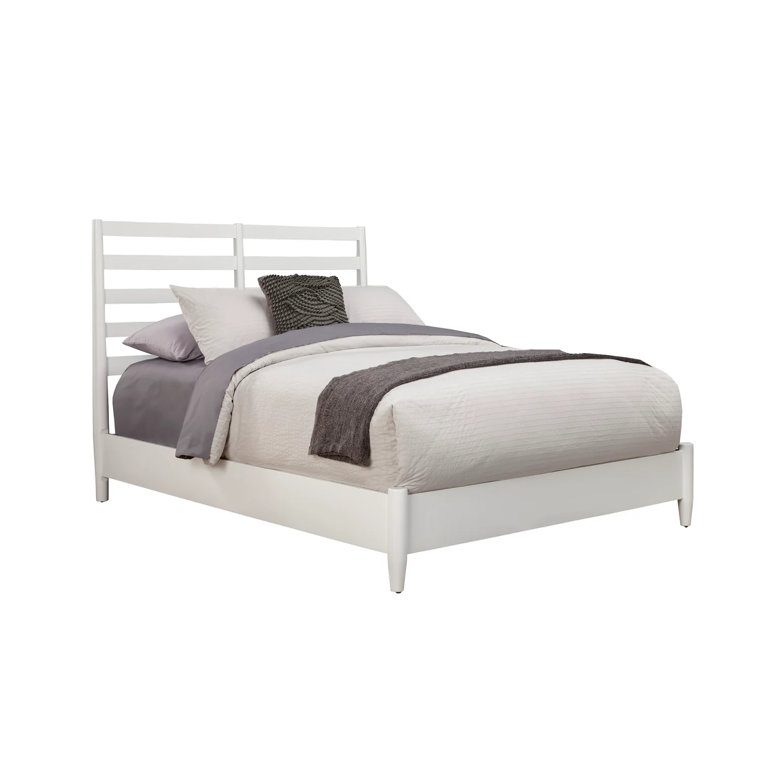 Alpine Furniture Flynn Retro California King Bed w/Slat Back Headboard, White 1066-W-27CK - Image 3