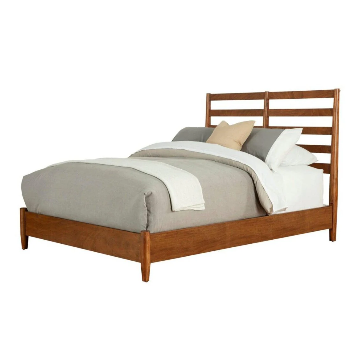 Alpine Furniture Flynn Retro Queen Bed, w/Slat Back Headboard, Acorn 1066-21Q - Image 2