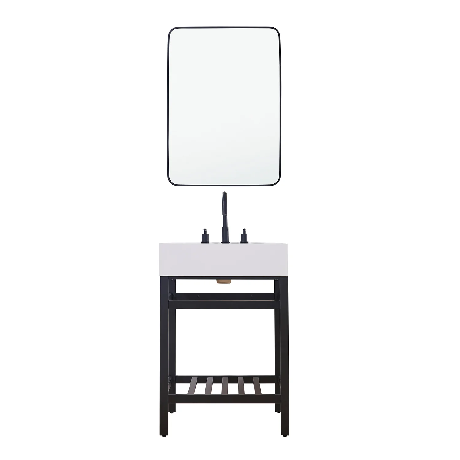 Altair Design Edolo 24" Single Stainless Steel Vanity Console in Matt Black with Snow White Stone Countertop - Image 2
