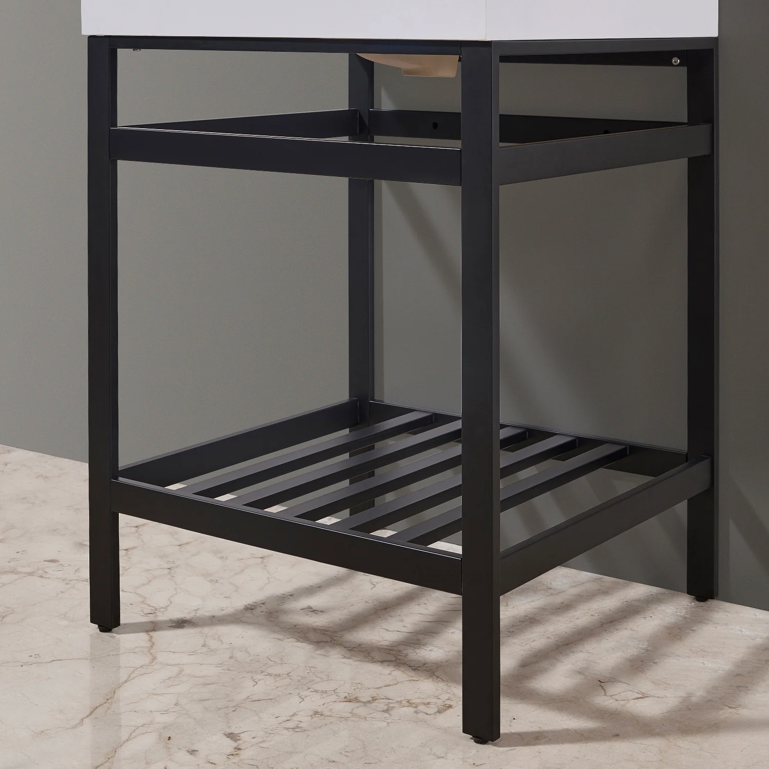 Altair Design Edolo 24" Single Stainless Steel Vanity Console in Matt Black with Snow White Stone Countertop - Image 4