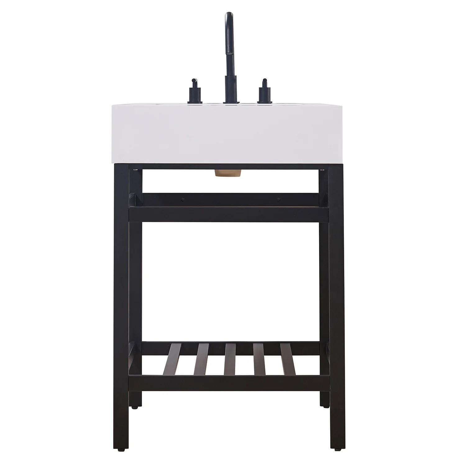 Altair Design Edolo 24" Single Stainless Steel Vanity Console in Matt Black with Snow White Stone Countertop - Image 7