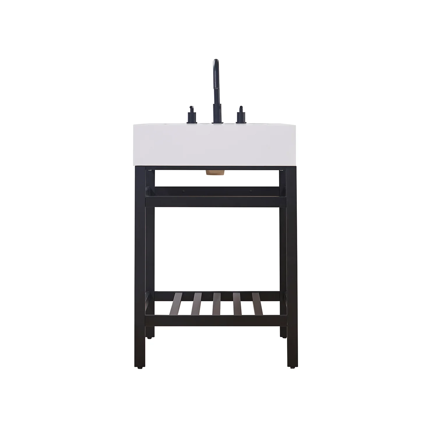 Altair Design Edolo 24" Single Stainless Steel Vanity Console in Matt Black with Snow White Stone Countertop - Image 9