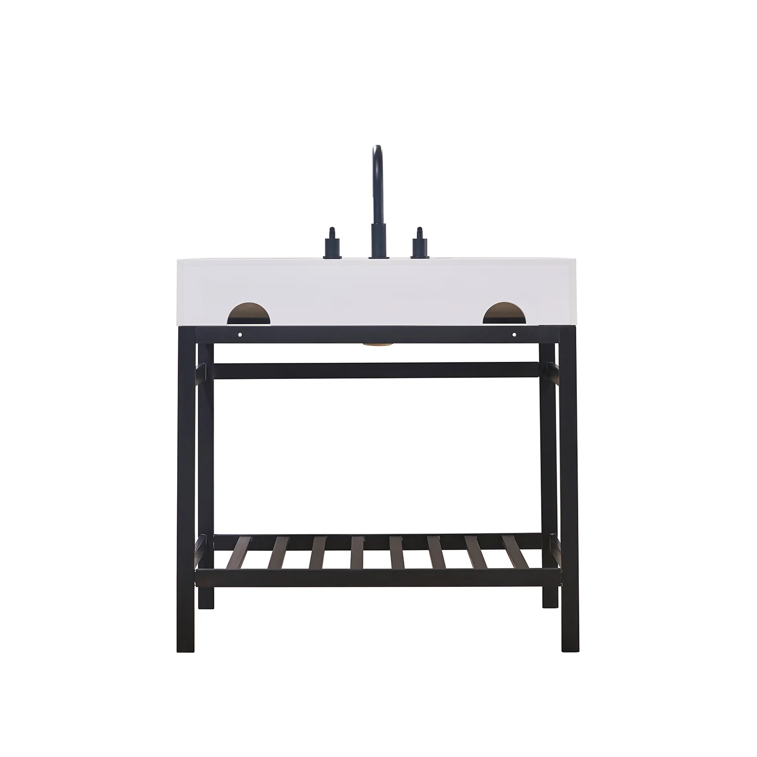 Altair Design Edolo 36" Single Stainless Steel Vanity Console in Matt Black with Snow White Stone Countertop - Image 13