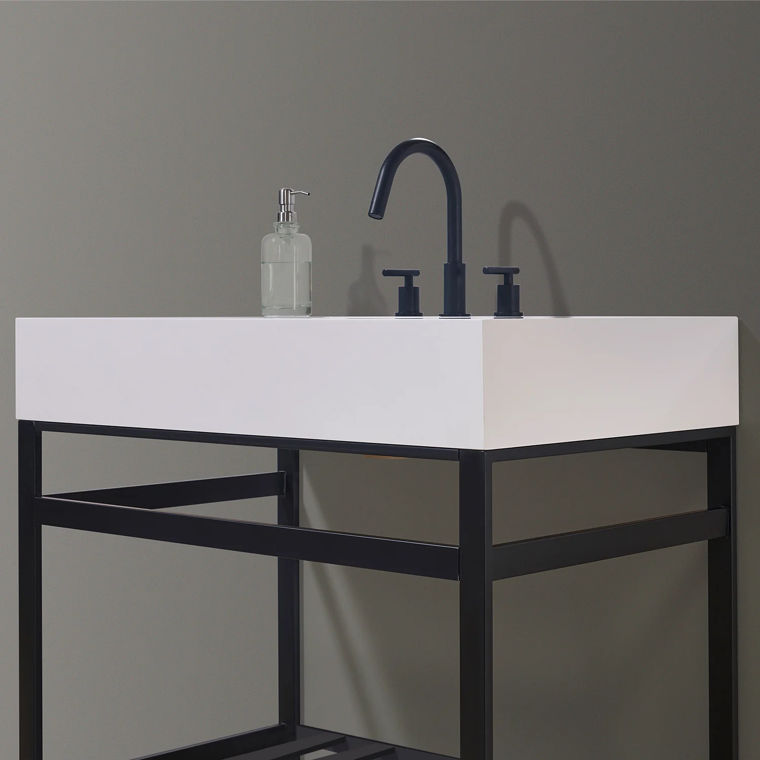 Altair Design Edolo 36" Single Stainless Steel Vanity Console in Matt Black with Snow White Stone Countertop - Image 6