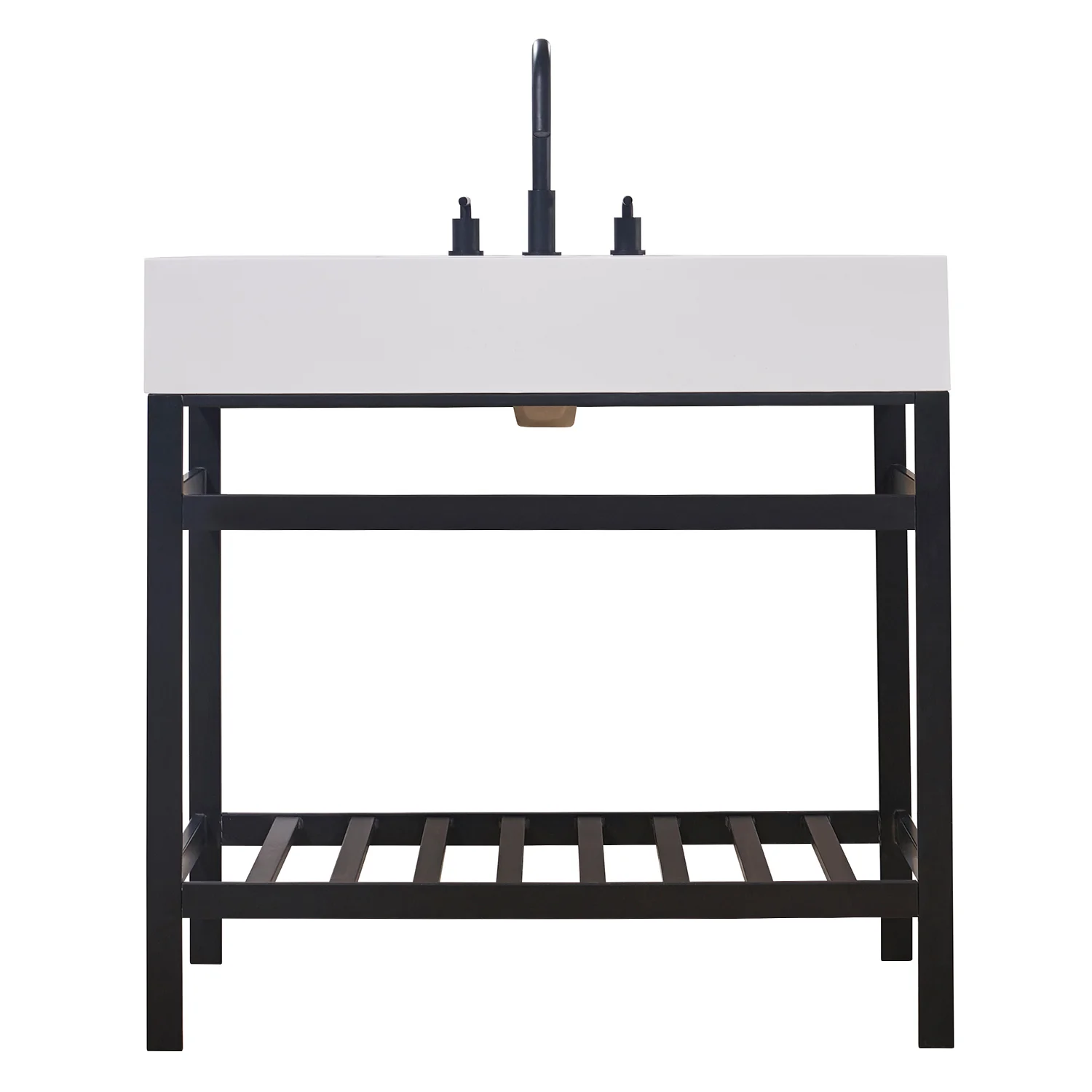 Altair Design Edolo 36" Single Stainless Steel Vanity Console in Matt Black with Snow White Stone Countertop - Image 8