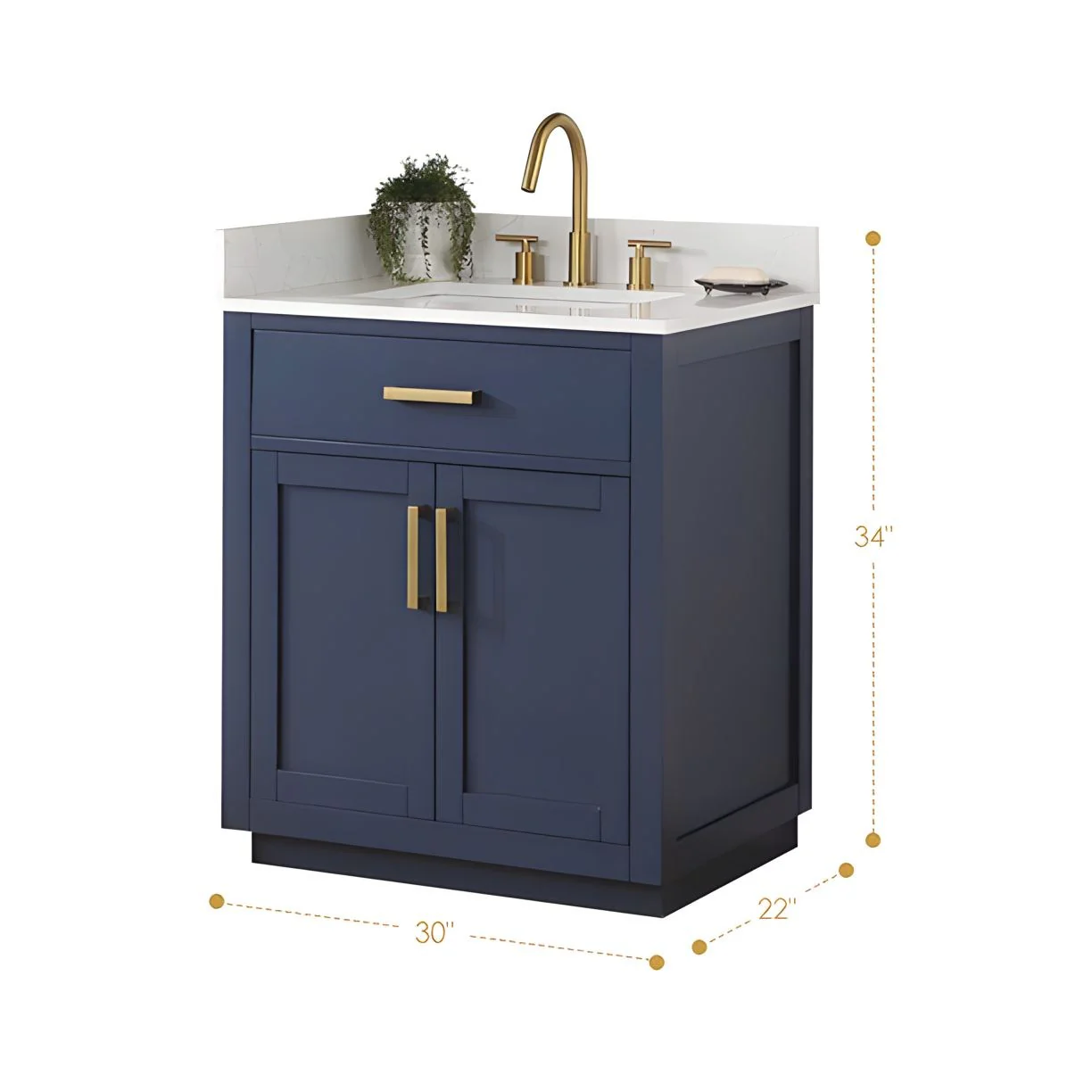 Altair Design Gavino 30" Single Bathroom Vanity in Royal Blue with Grain White Composite Stone Countertop - Image 10