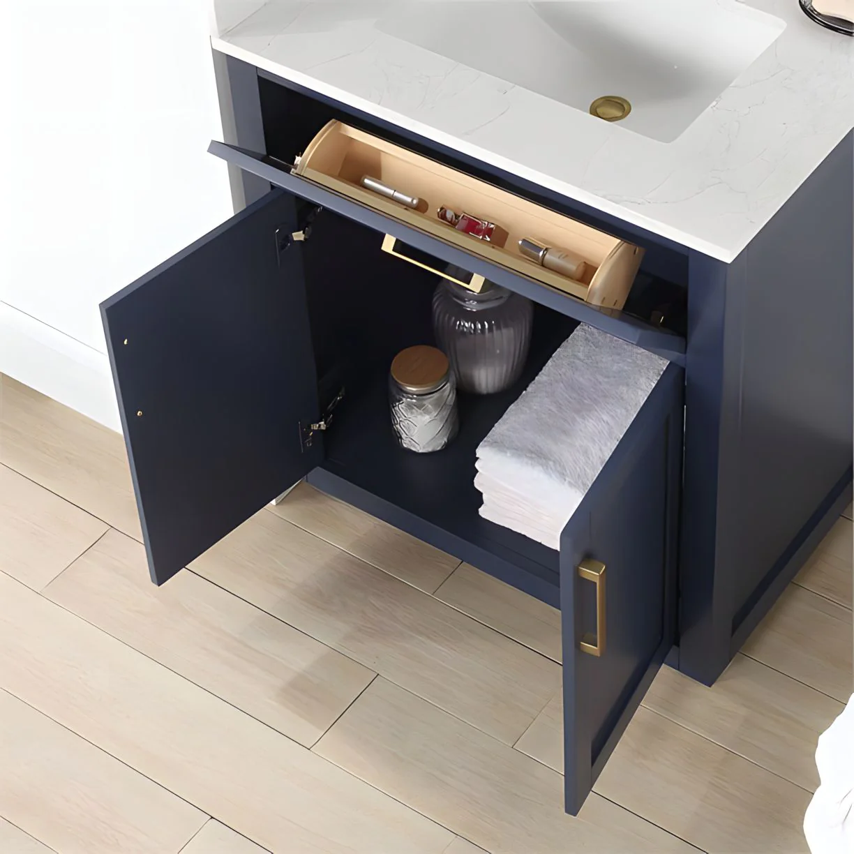 Altair Design Gavino 30" Single Bathroom Vanity in Royal Blue with Grain White Composite Stone Countertop - Image 11