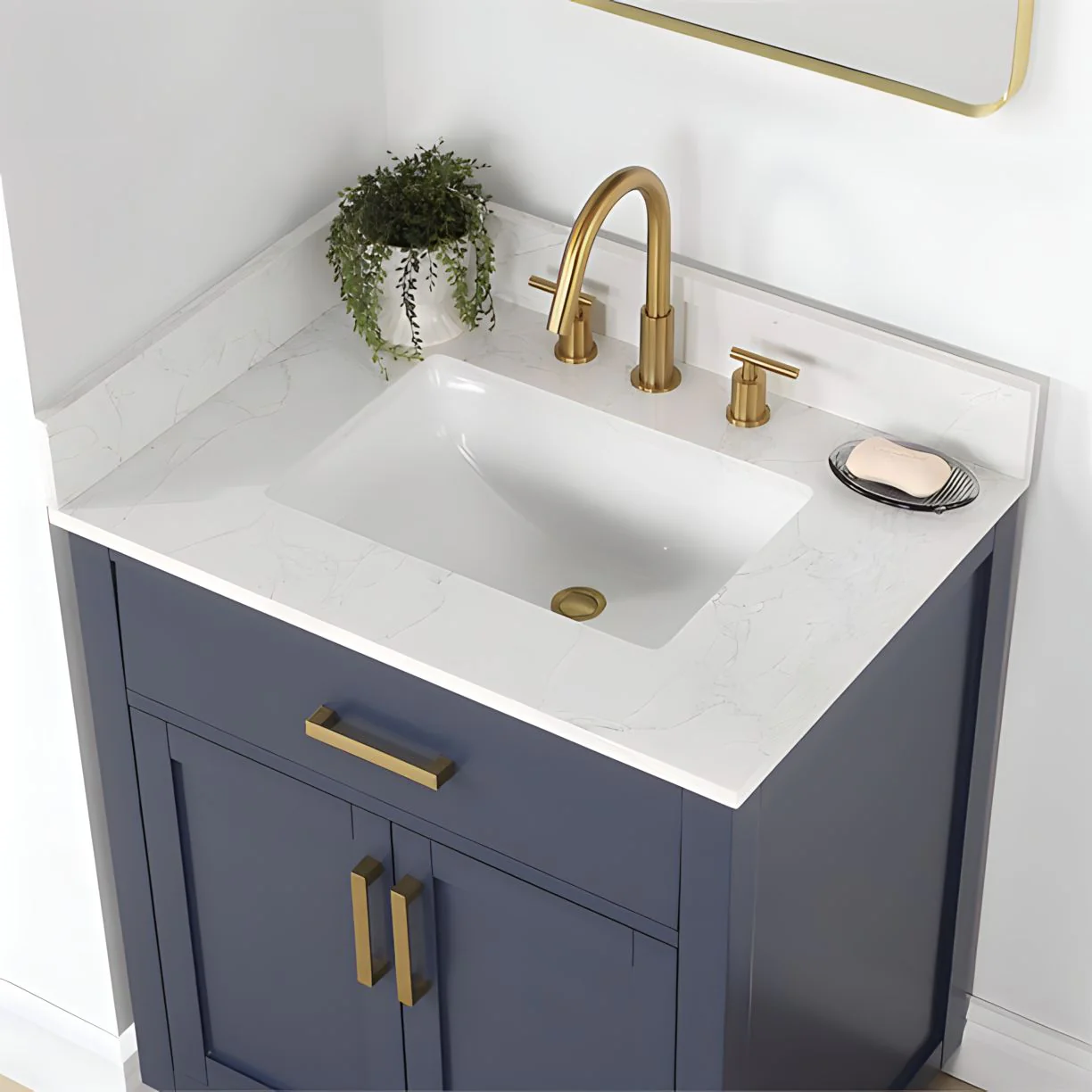 Altair Design Gavino 30" Single Bathroom Vanity in Royal Blue with Grain White Composite Stone Countertop - Image 7