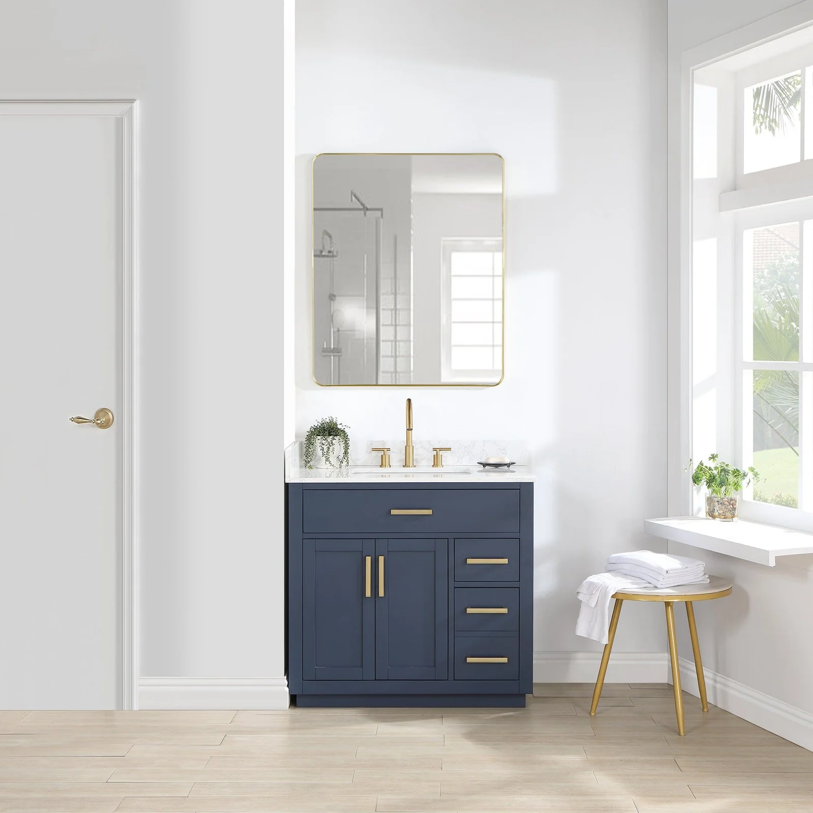 Altair Design Gavino 36" Single Bathroom Vanity in Royal Blue with Grain White Composite Stone Countertop