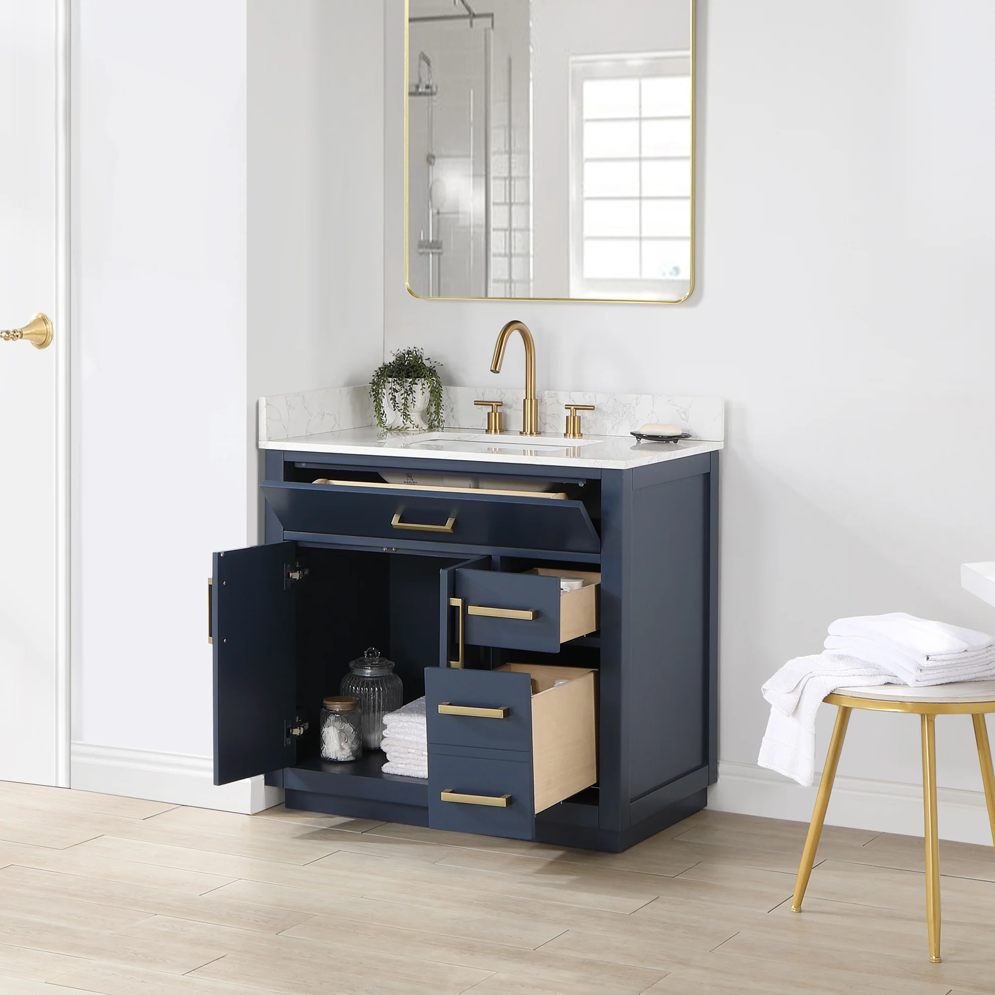 Altair Design Gavino 36" Single Bathroom Vanity in Royal Blue with Grain White Composite Stone Countertop - Image 11