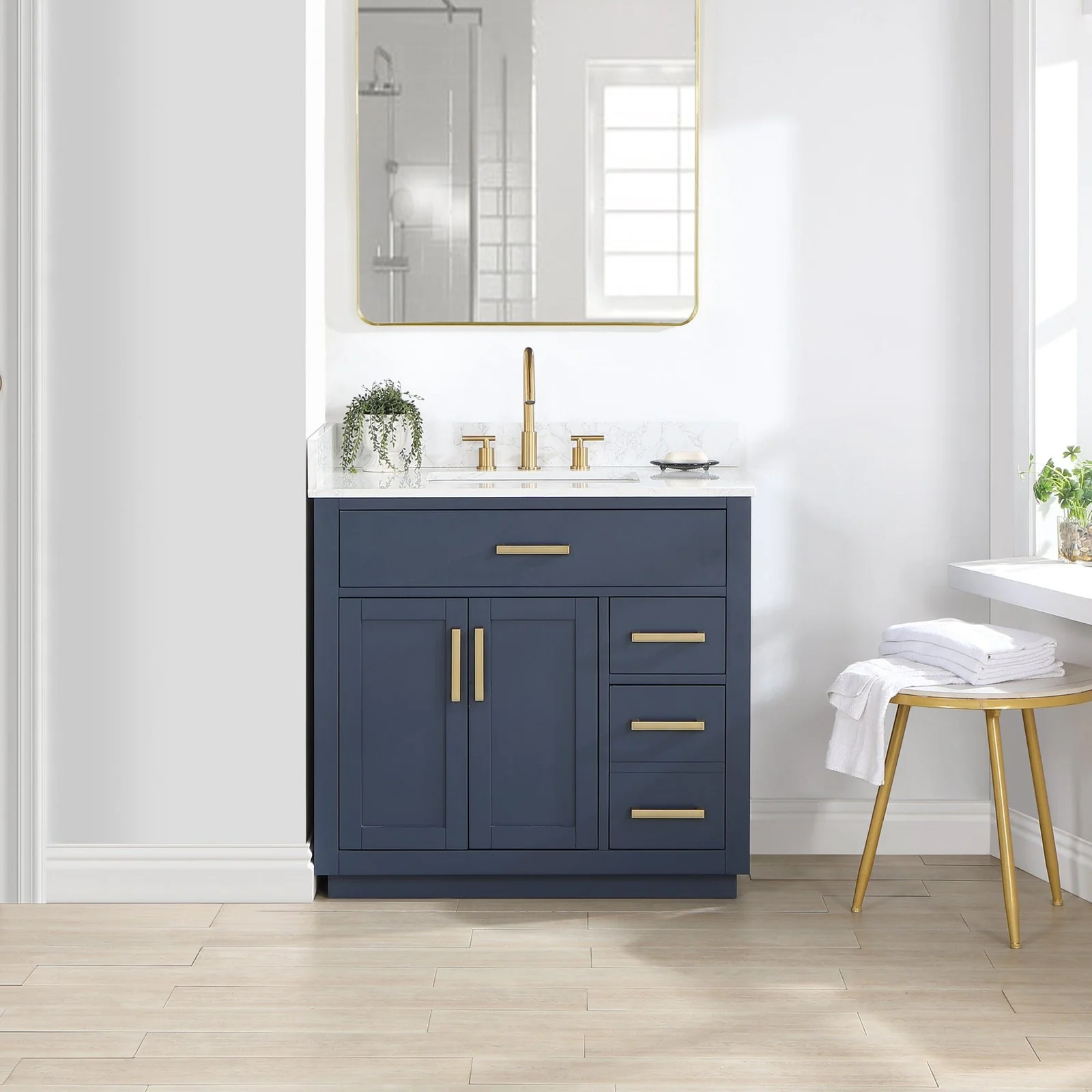 Altair Design Gavino 36" Single Bathroom Vanity in Royal Blue with Grain White Composite Stone Countertop - Image 3
