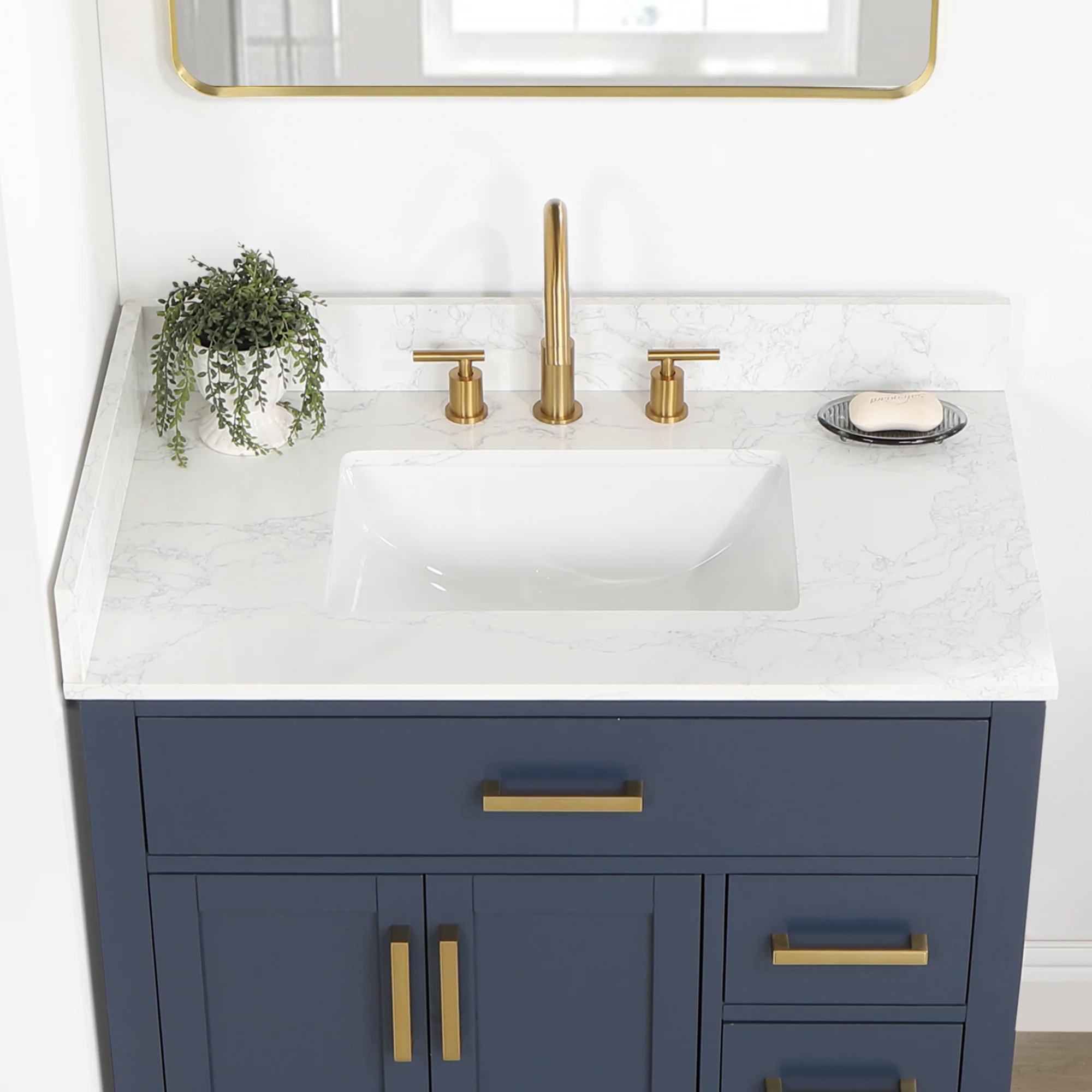 Altair Design Gavino 36" Single Bathroom Vanity in Royal Blue with Grain White Composite Stone Countertop - Image 5