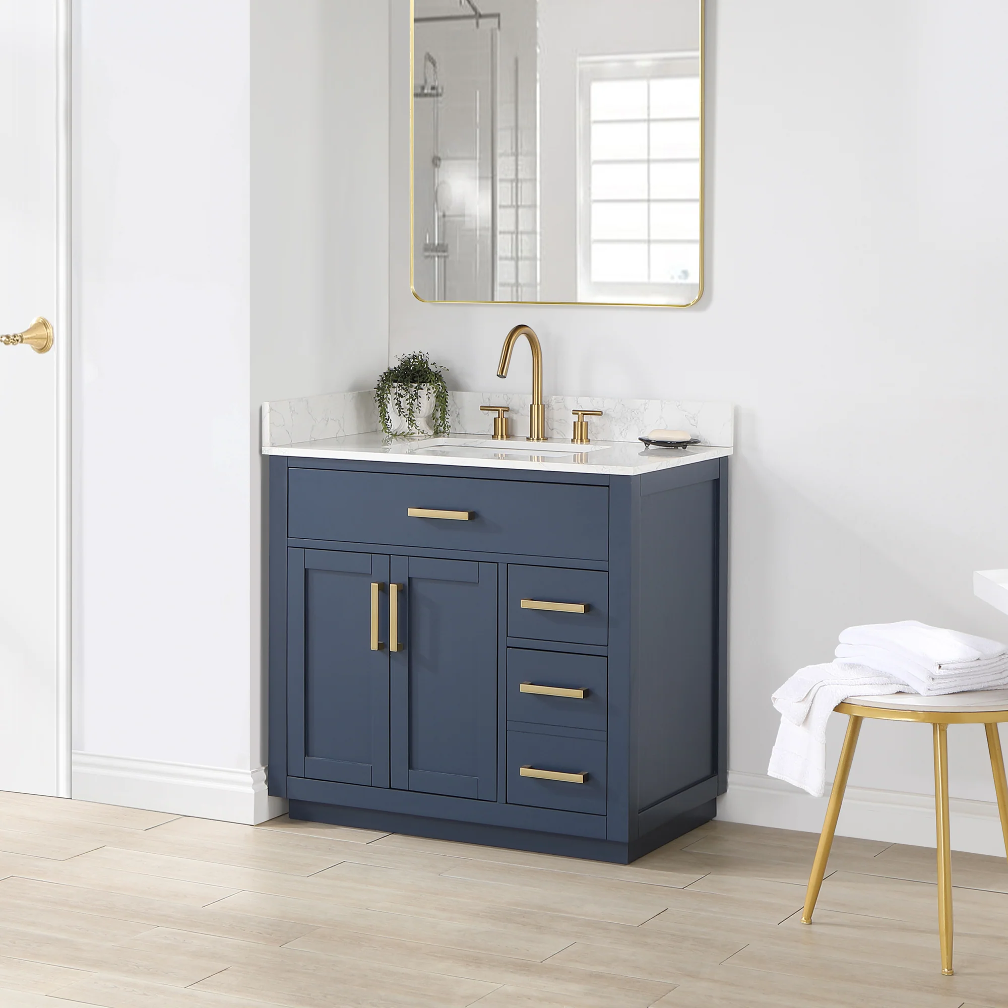 Altair Design Gavino 36" Single Bathroom Vanity in Royal Blue with Grain White Composite Stone Countertop - Image 7