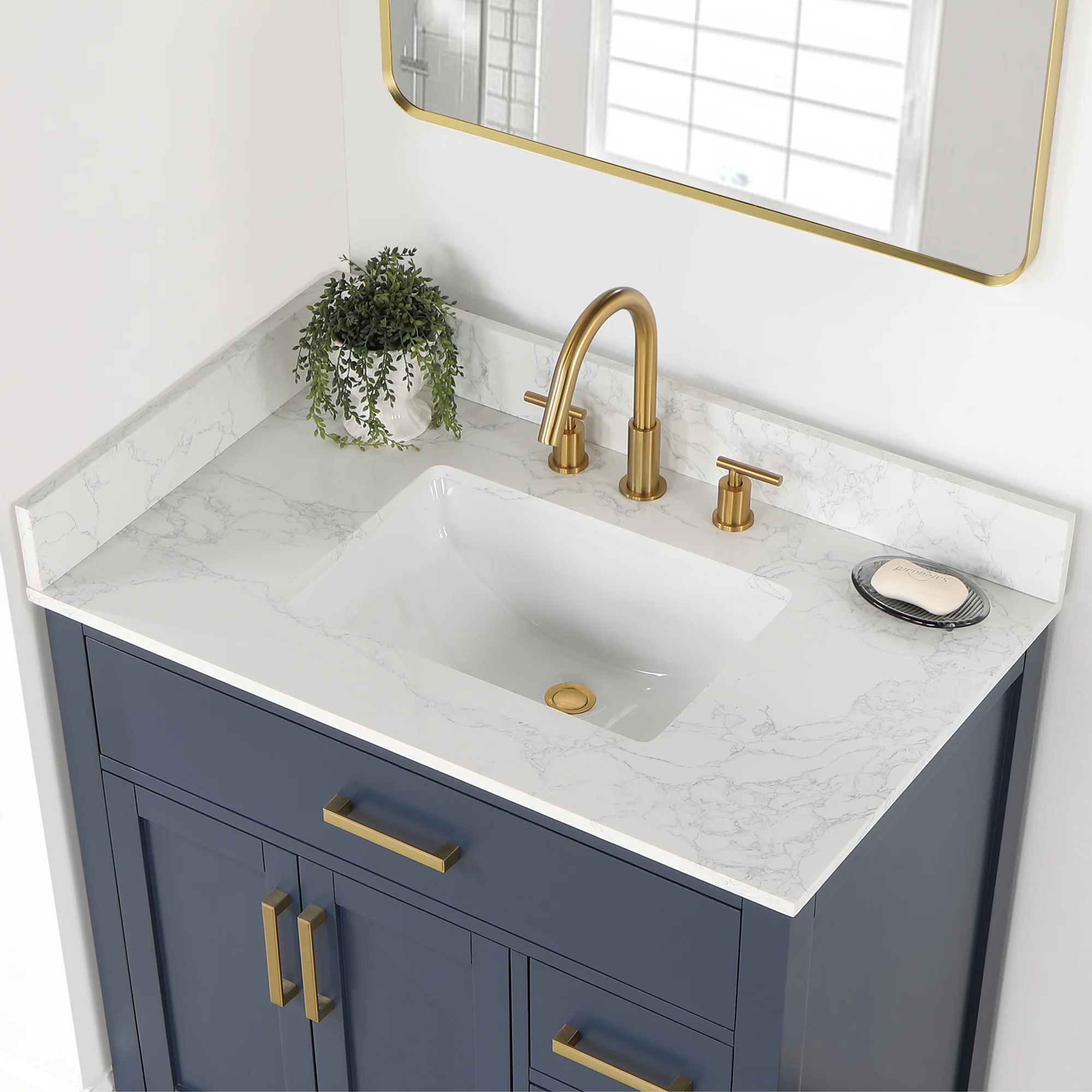 Altair Design Gavino 36" Single Bathroom Vanity in Royal Blue with Grain White Composite Stone Countertop - Image 8