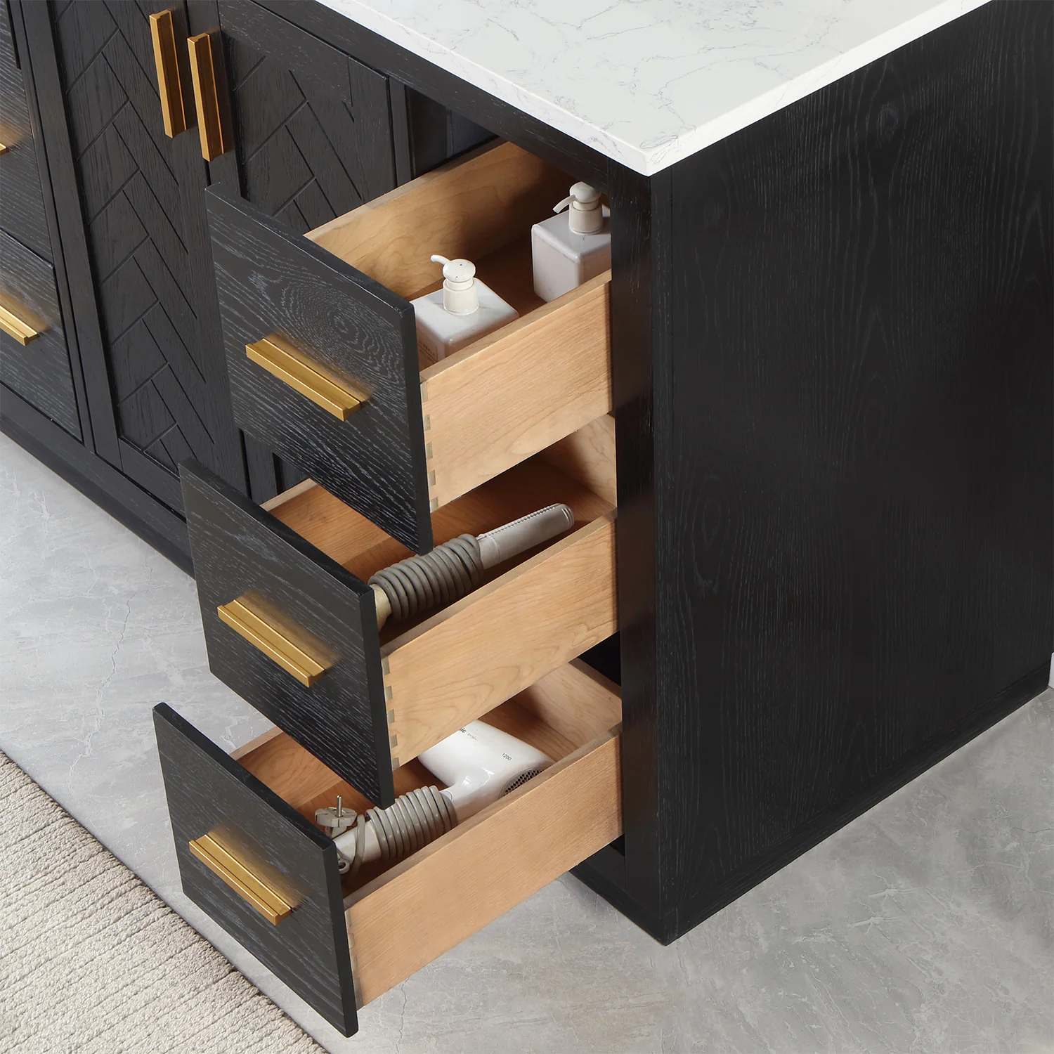 Altair Design Gazsi 48" Single Bathroom Vanity Set in Black Oak with Grain White Composite Stone Countertop - Image 14