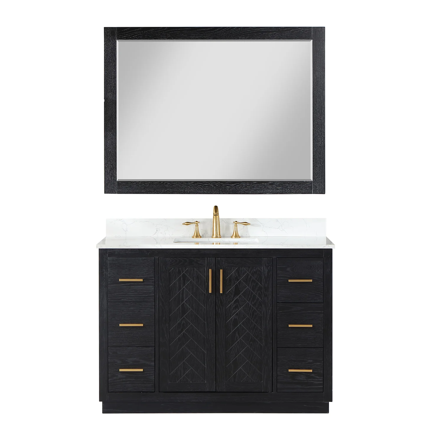 Altair Design Gazsi 48" Single Bathroom Vanity Set in Black Oak with Grain White Composite Stone Countertop - Image 2