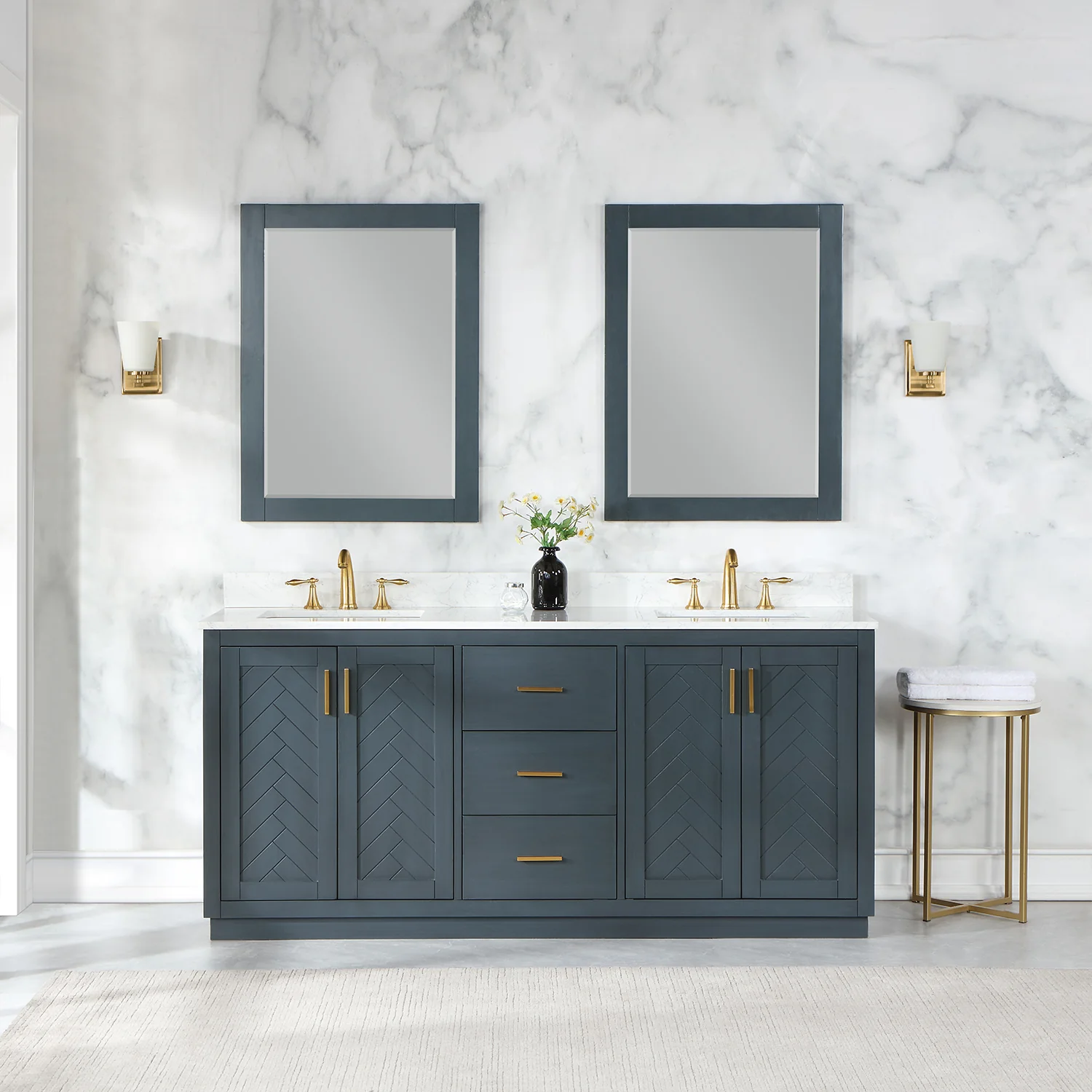 Altair Design Gazsi 72" Double Bathroom Vanity Set in Classic Blue with Grain White Composite Stone Countertop