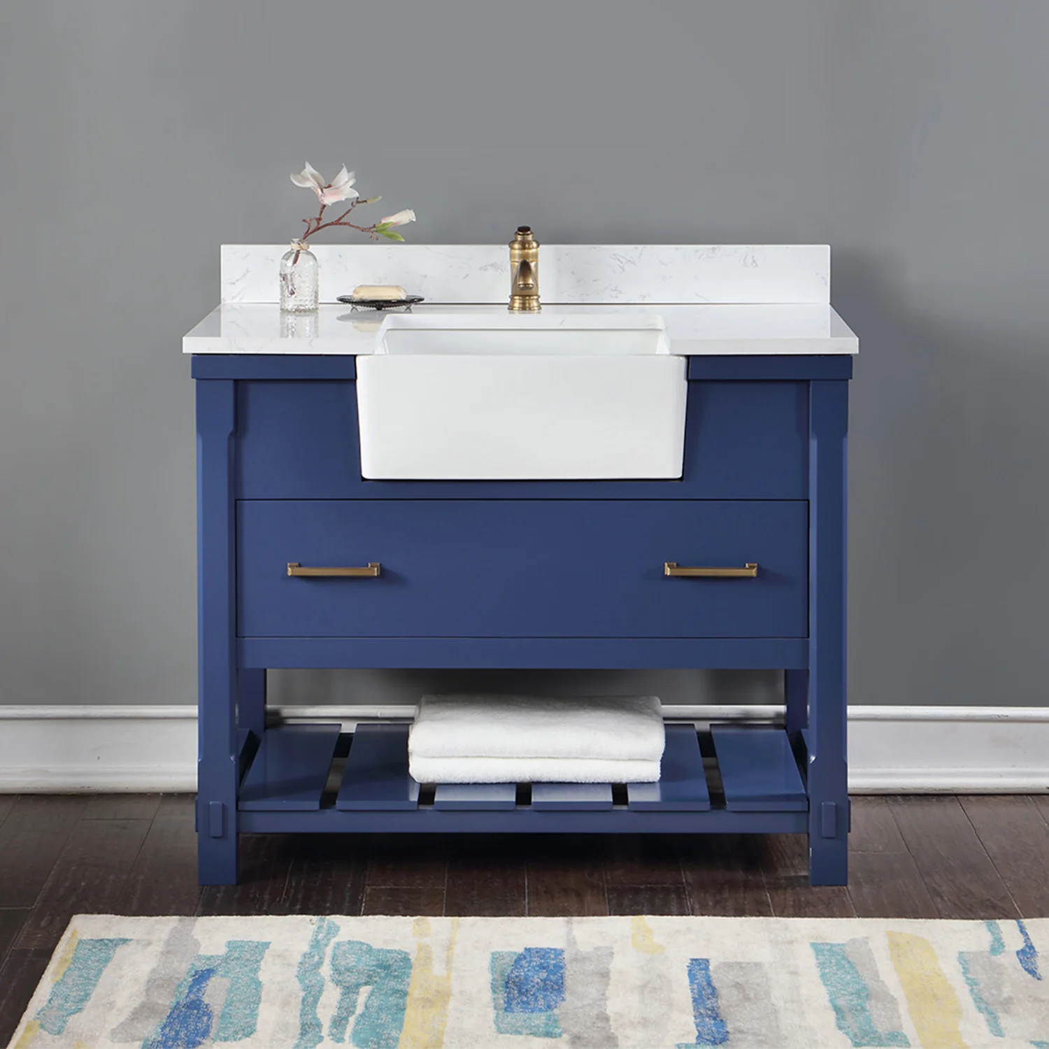 Altair Design Georgia 42" Single Bathroom Vanity Set in Jewelry Blue and Aosta White Composite Stone Top with White Farmhouse Basin - Image 12