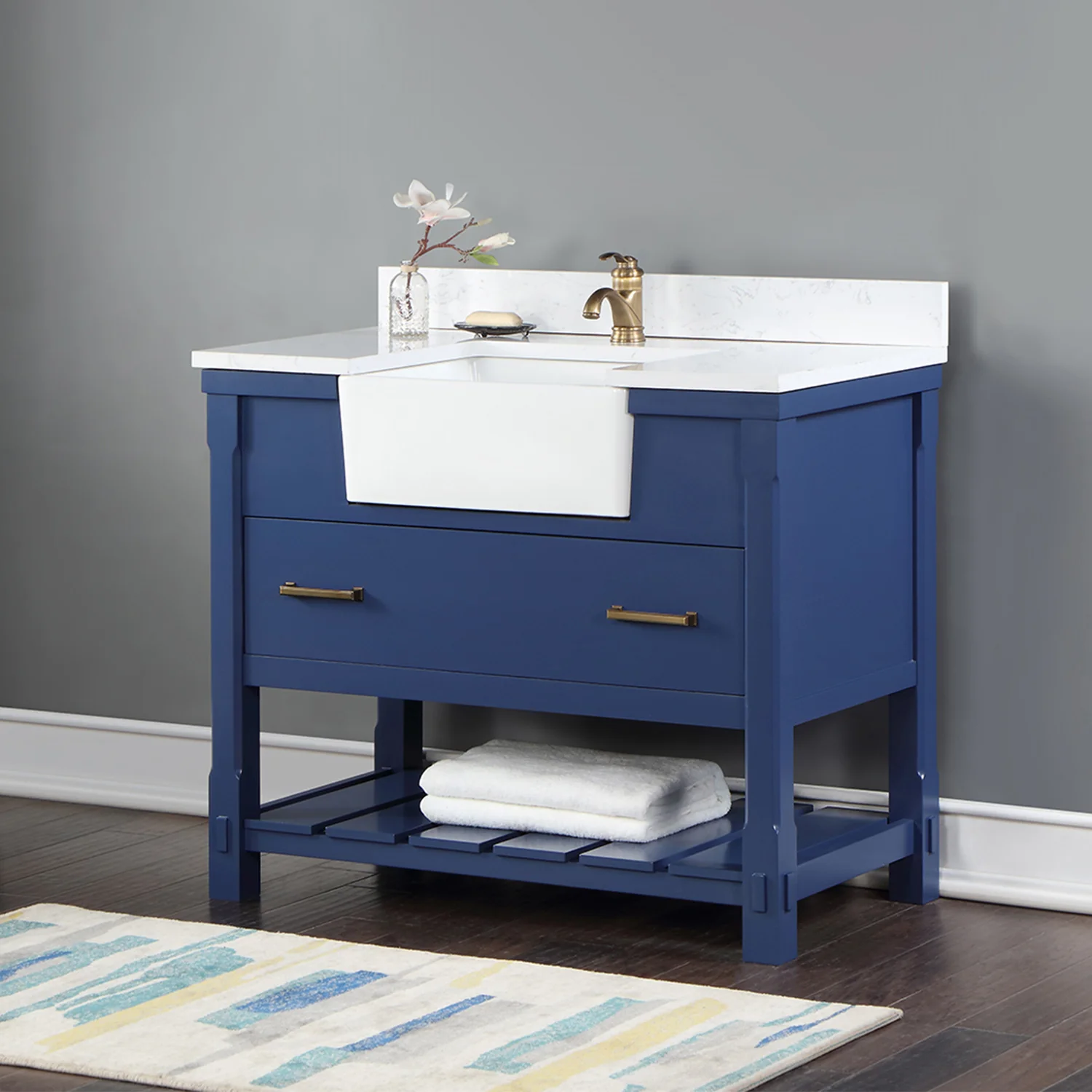 Altair Design Georgia 42" Single Bathroom Vanity Set in Jewelry Blue and Aosta White Composite Stone Top with White Farmhouse Basin - Image 14