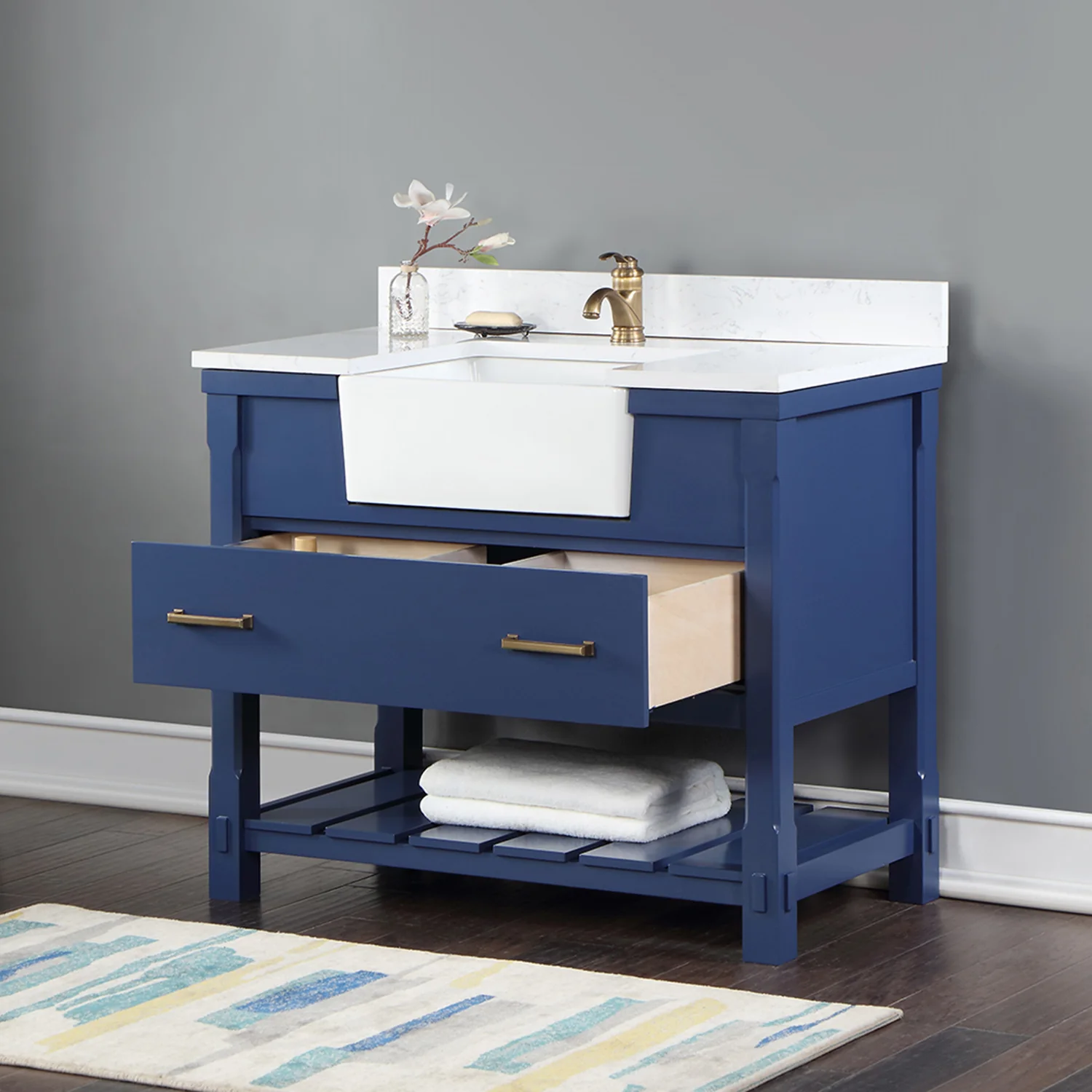 Altair Design Georgia 42" Single Bathroom Vanity Set in Jewelry Blue and Aosta White Composite Stone Top with White Farmhouse Basin - Image 16