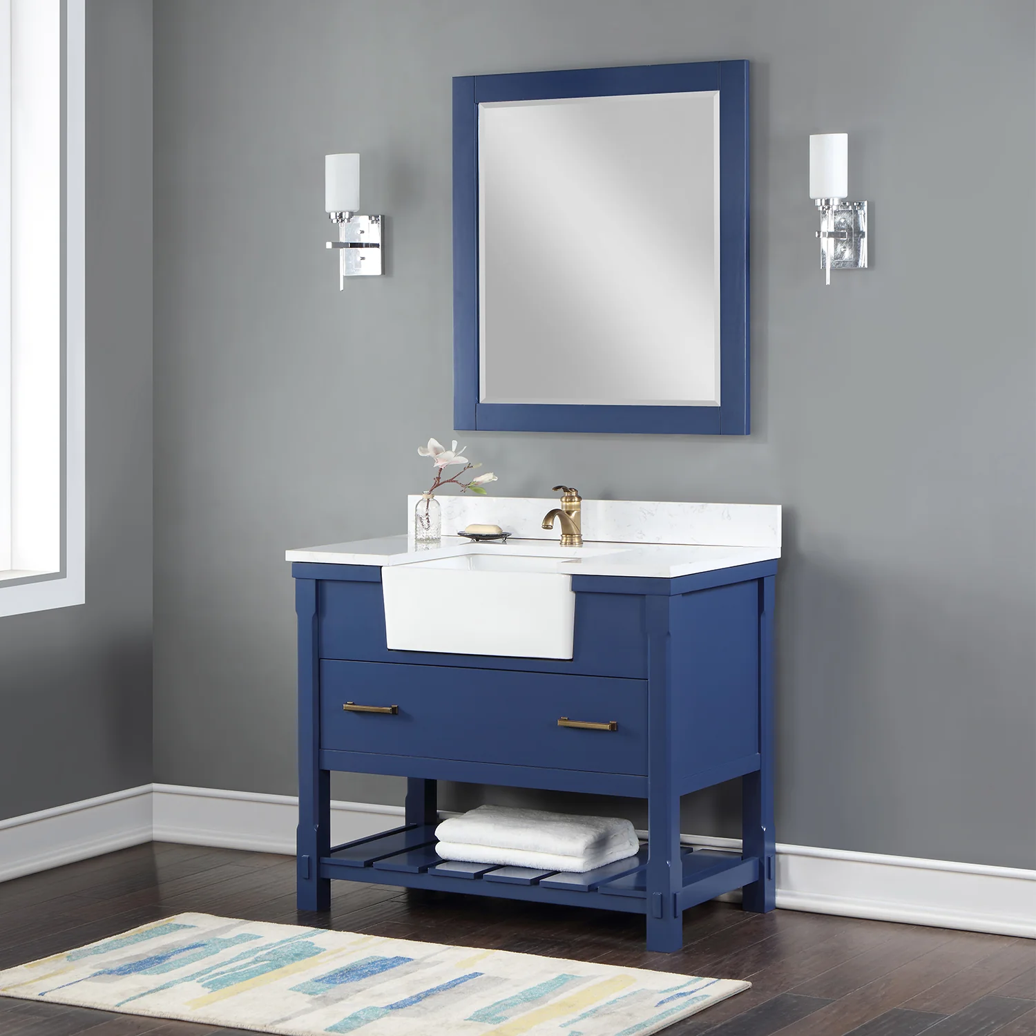 Altair Design Georgia 42" Single Bathroom Vanity Set in Jewelry Blue and Aosta White Composite Stone Top with White Farmhouse Basin - Image 3