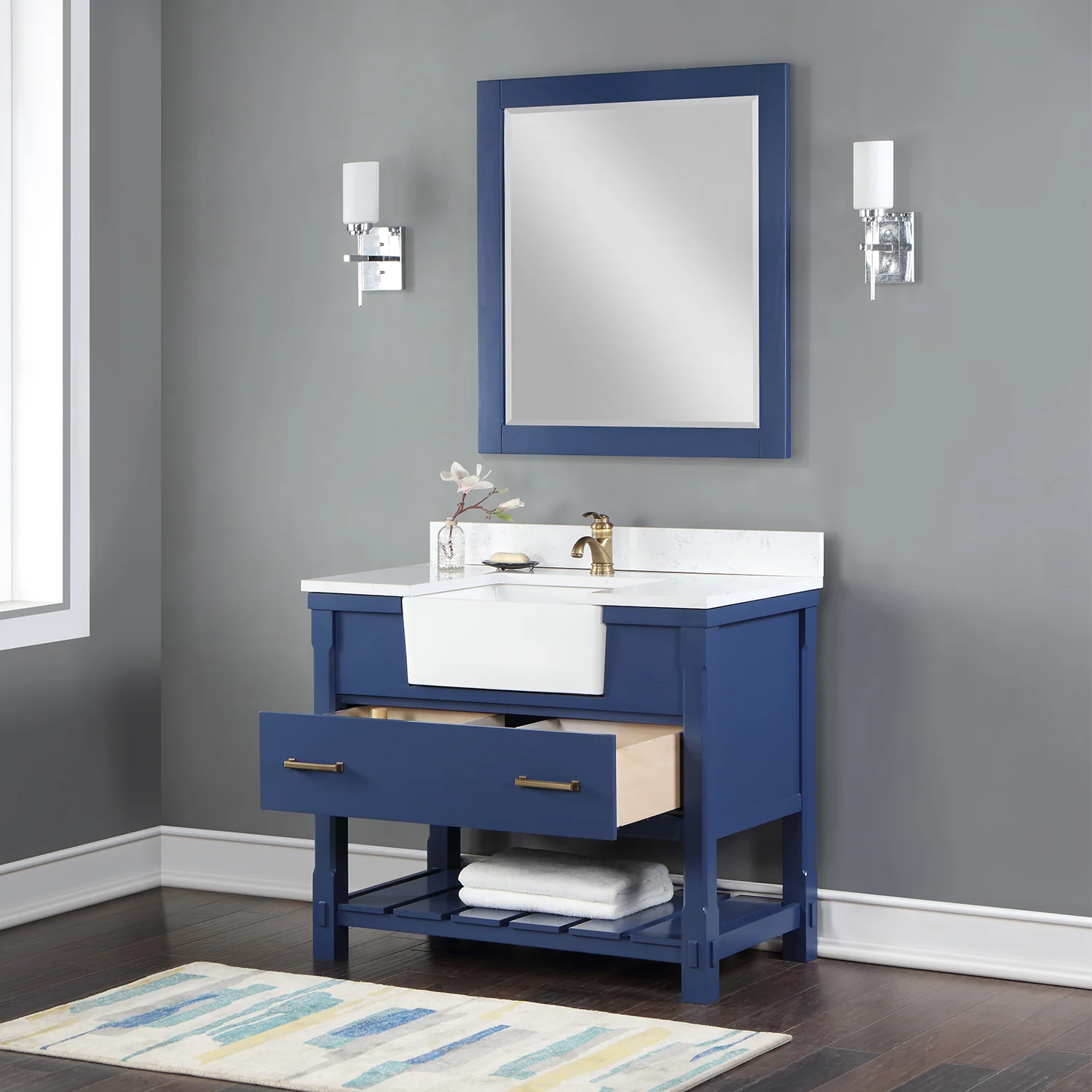Altair Design Georgia 42" Single Bathroom Vanity Set in Jewelry Blue and Aosta White Composite Stone Top with White Farmhouse Basin - Image 5