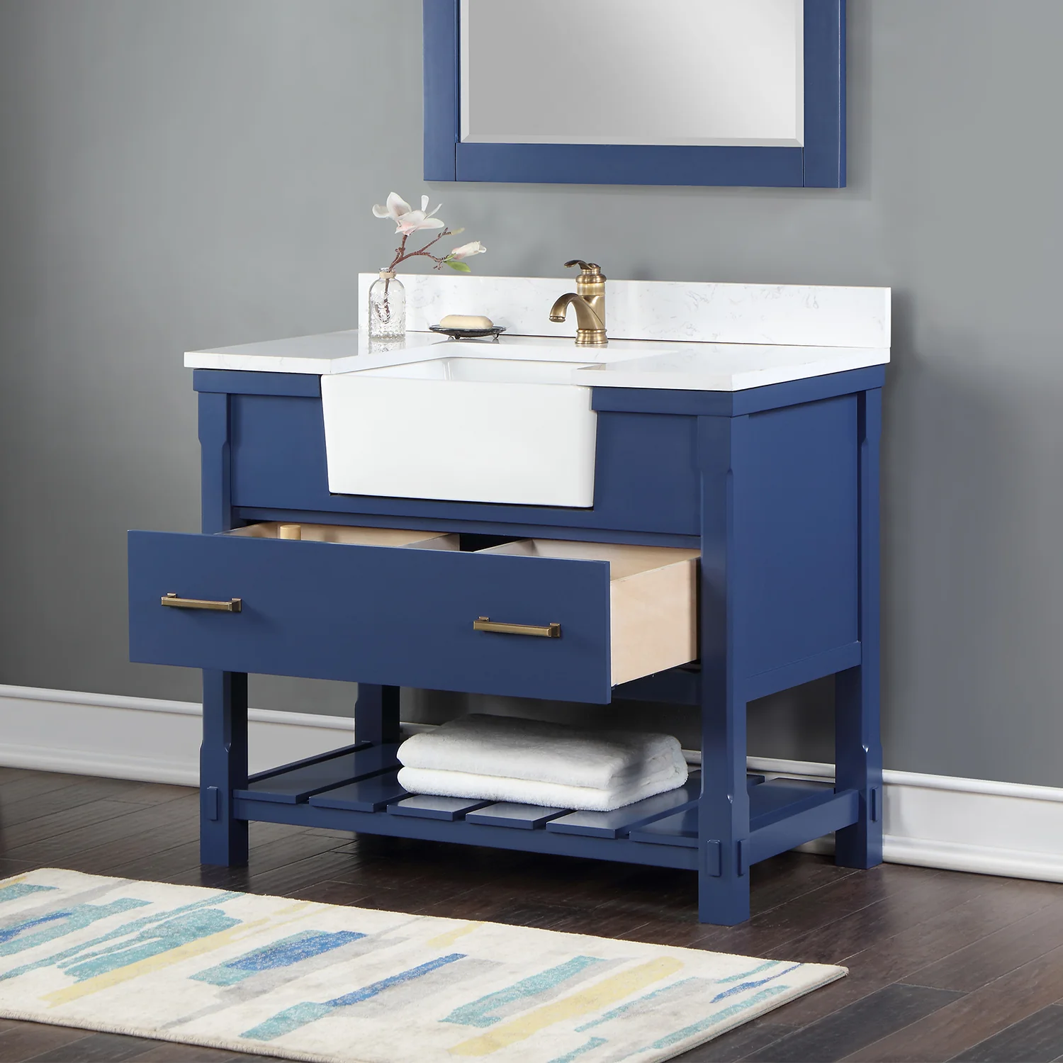 Altair Design Georgia 42" Single Bathroom Vanity Set in Jewelry Blue and Aosta White Composite Stone Top with White Farmhouse Basin - Image 6