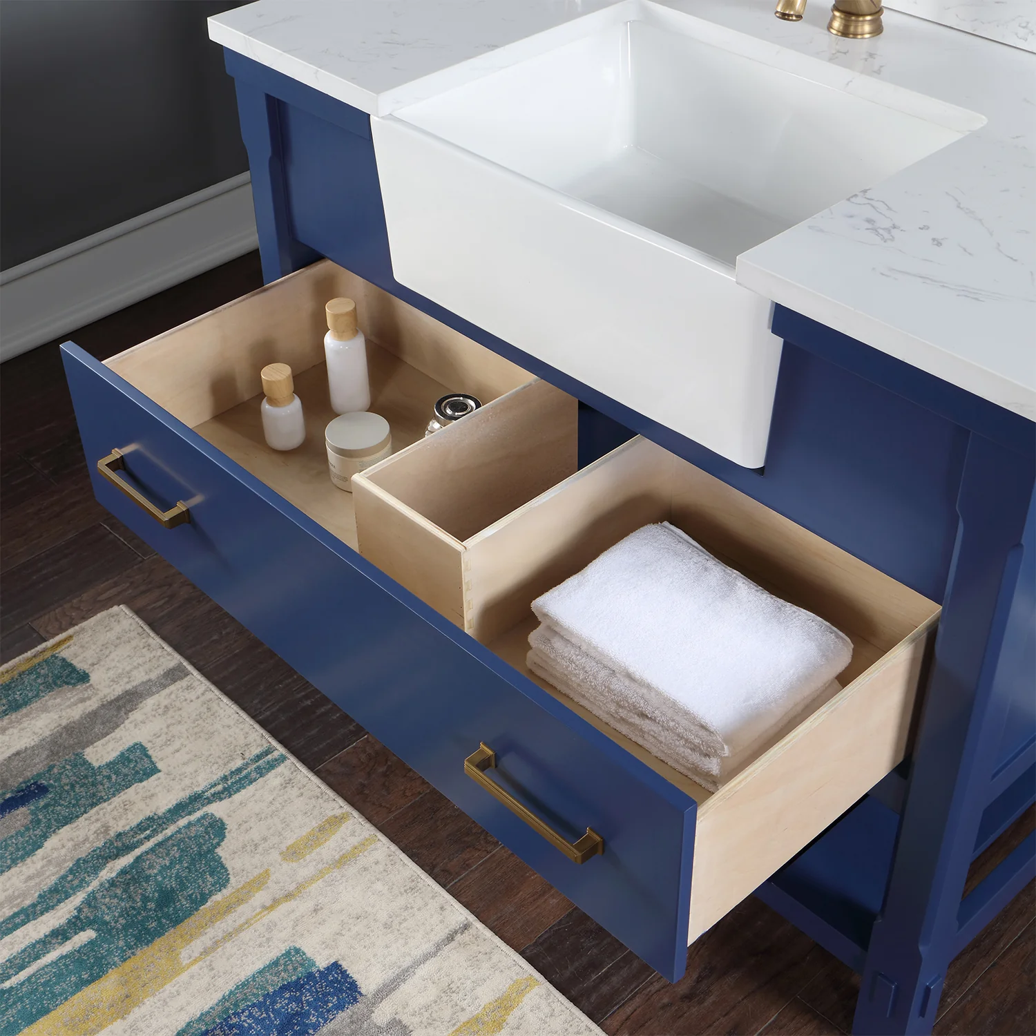 Altair Design Georgia 42" Single Bathroom Vanity Set in Jewelry Blue and Aosta White Composite Stone Top with White Farmhouse Basin - Image 7