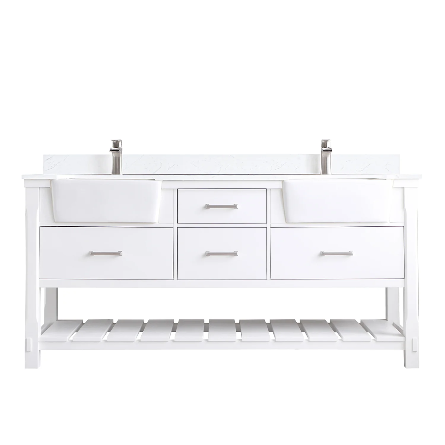 Altair Design Georgia 72" Double Bathroom Vanity Set in White and Aosta White Composite Stone Top with White Farmhouse Basin - Image 13