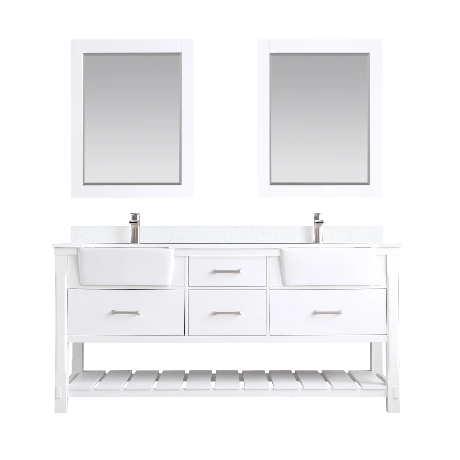 Altair Design Georgia 72" Double Bathroom Vanity Set in White and Aosta White Composite Stone Top with White Farmhouse Basin - Image 2