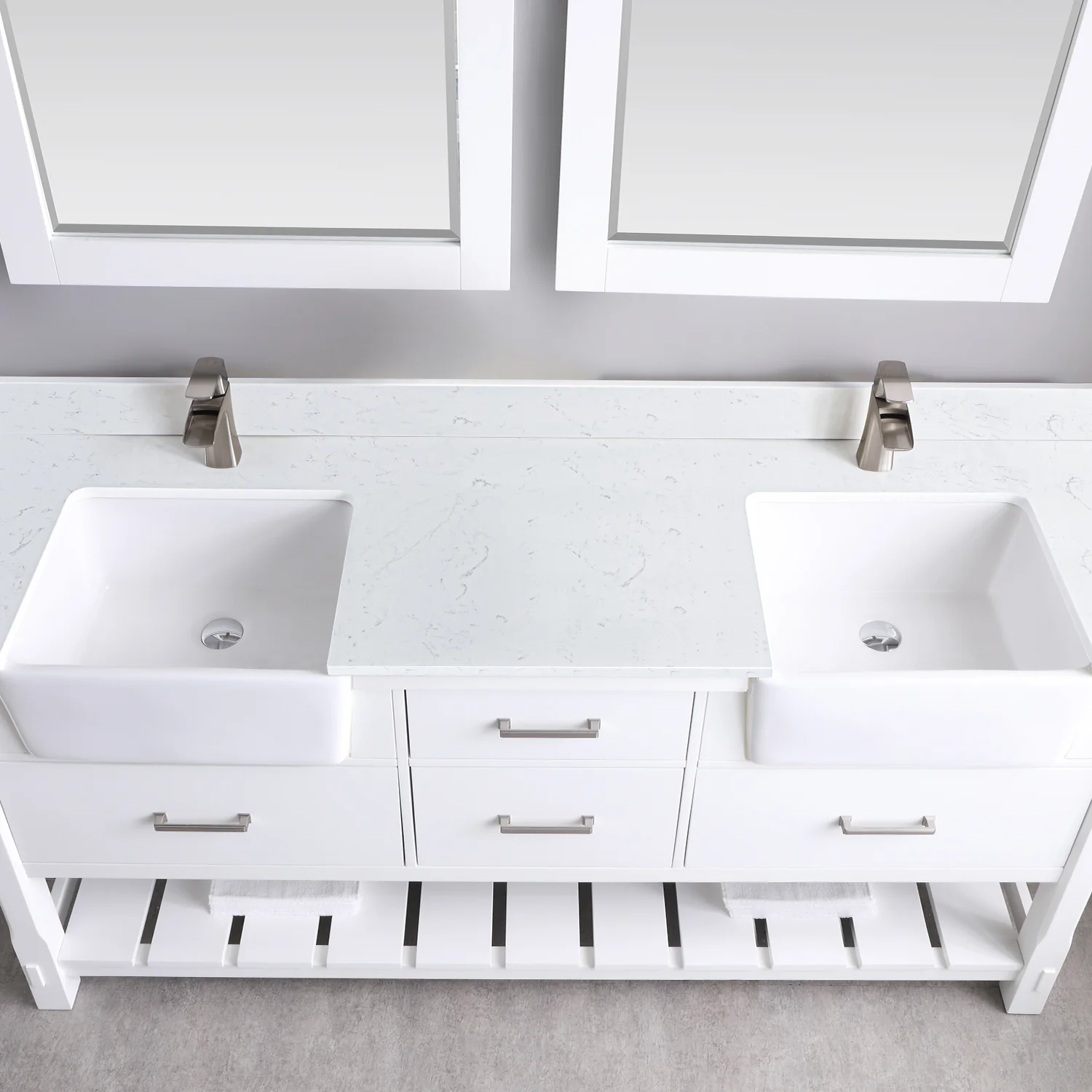 Altair Design Georgia 72" Double Bathroom Vanity Set in White and Aosta White Composite Stone Top with White Farmhouse Basin - Image 9