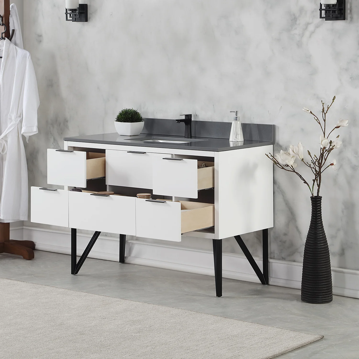 Altair Design Helios 48" Single Bathroom Vanity in White with Concrete Gray Composite Stone Countertop - Image 13