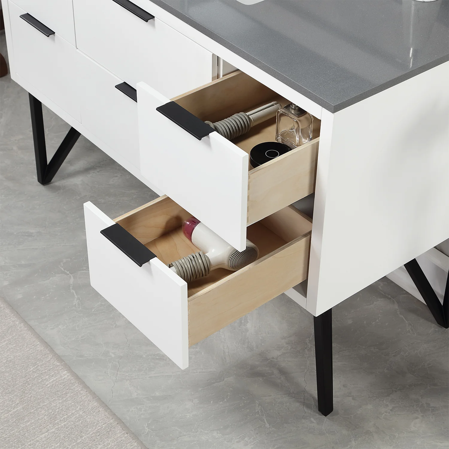 Altair Design Helios 48" Single Bathroom Vanity in White with Concrete Gray Composite Stone Countertop - Image 6