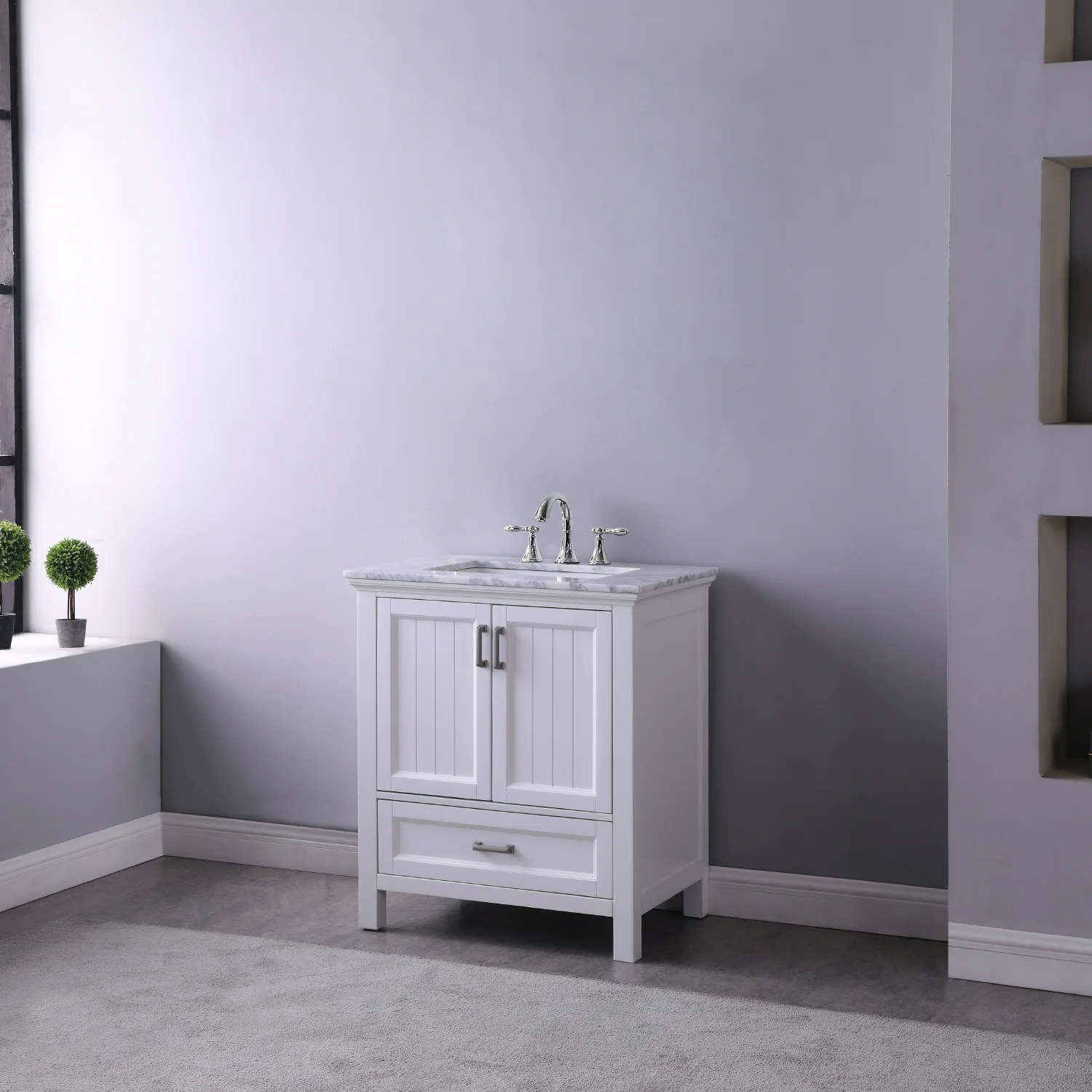 Altair Design Isla 30" Single Bathroom Vanity Set in White and Carrara White Marble Countertop - Image 10