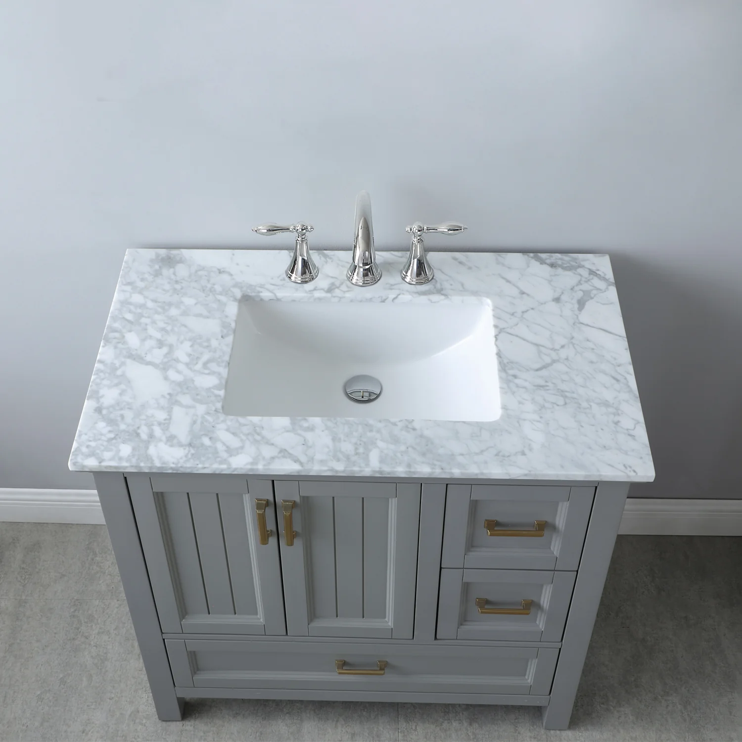 Altair Design Isla 36" Single Bathroom Vanity Set in Gray and Carrara White Marble Countertop - Image 12