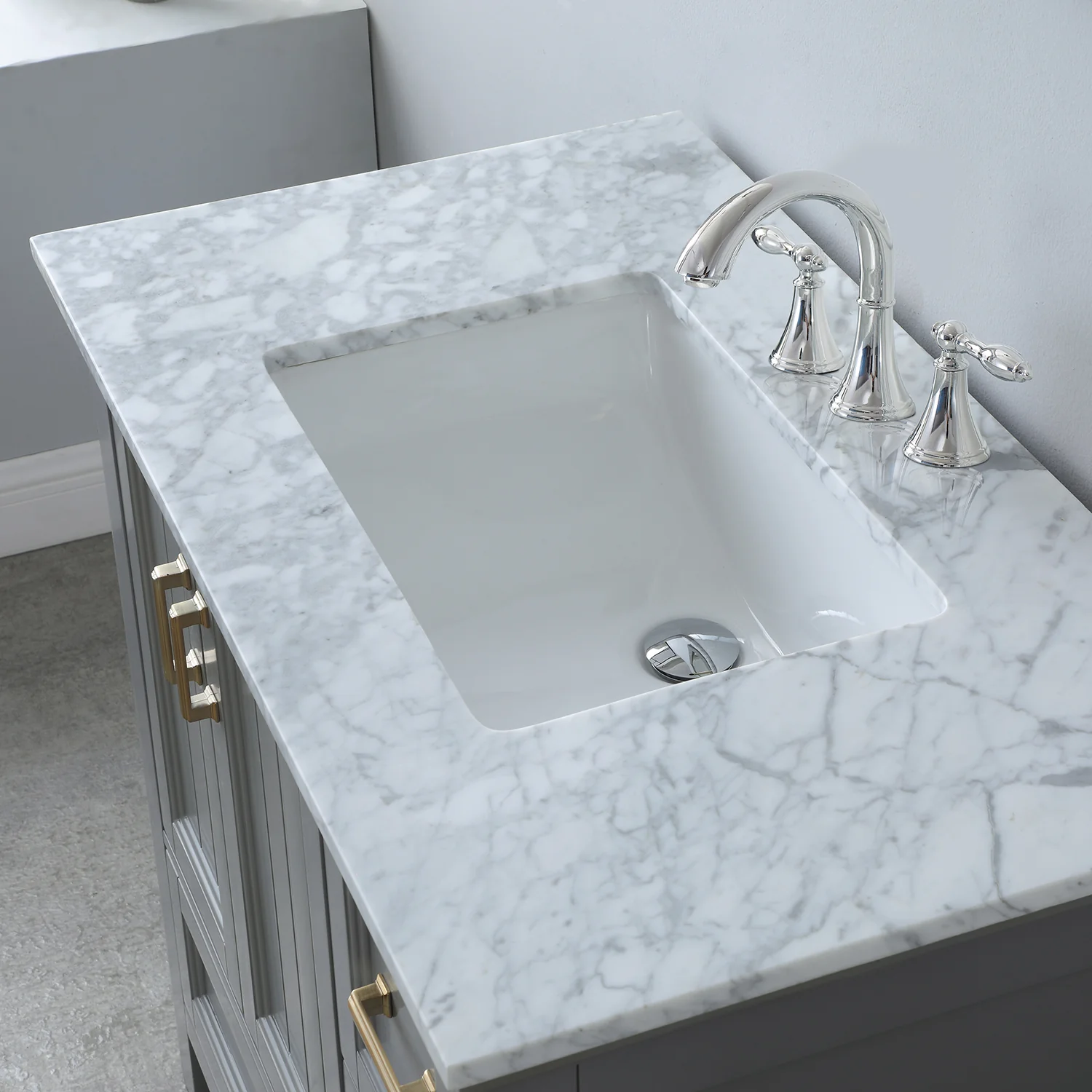 Altair Design Isla 36" Single Bathroom Vanity Set in Gray and Carrara White Marble Countertop - Image 13