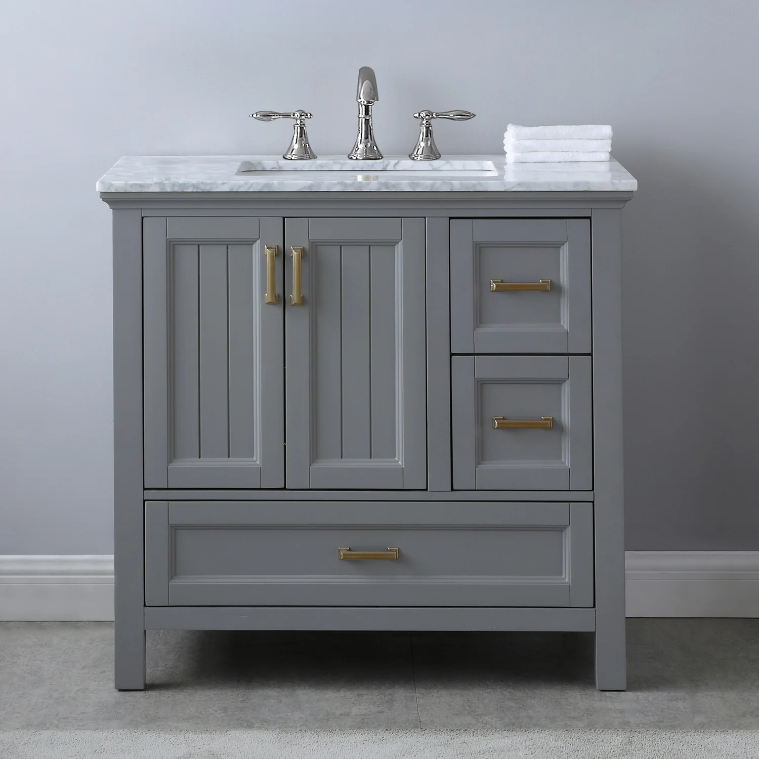Altair Design Isla 36" Single Bathroom Vanity Set in Gray and Carrara White Marble Countertop - Image 7