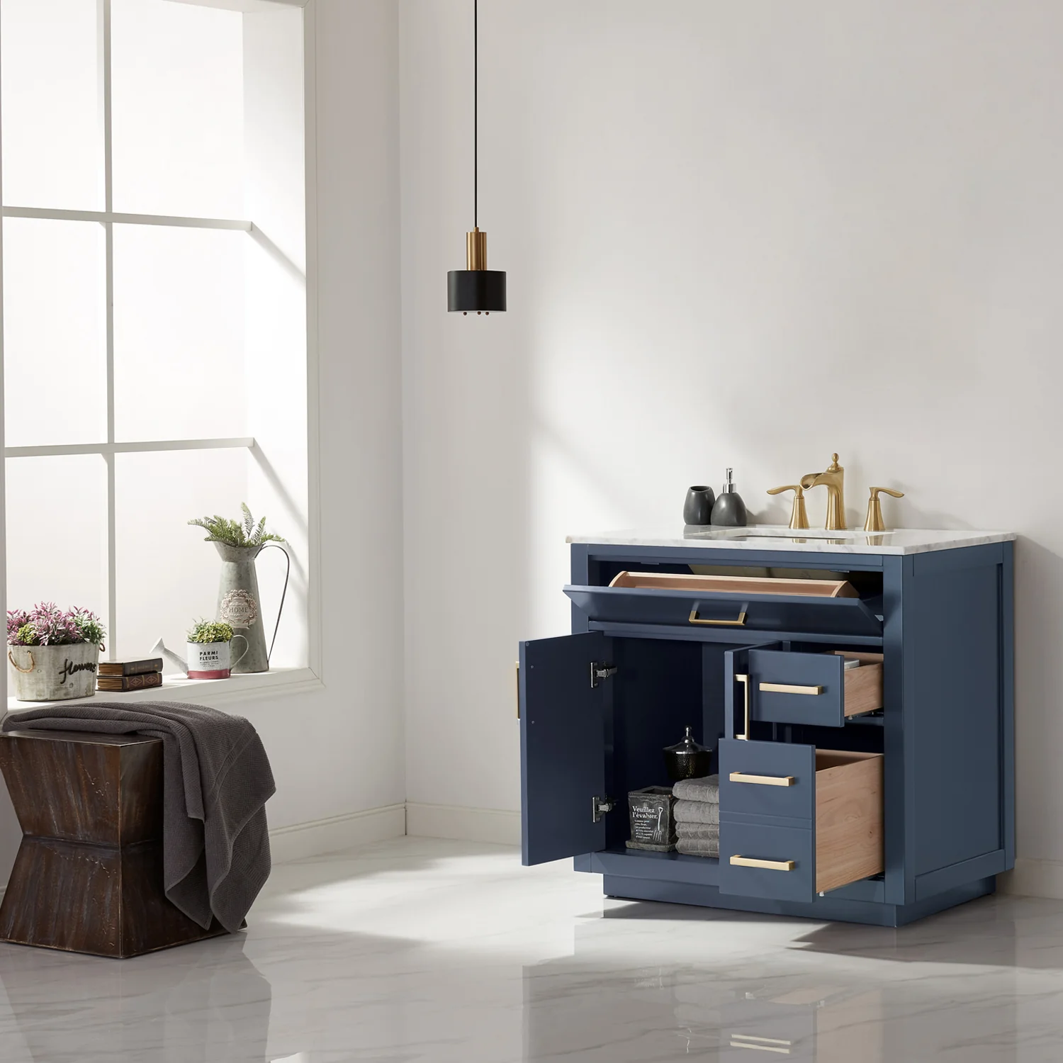 Altair Design Ivy 36" Single Bathroom Vanity Set in Royal Blue and Carrara White Marble Countertop - Image 11