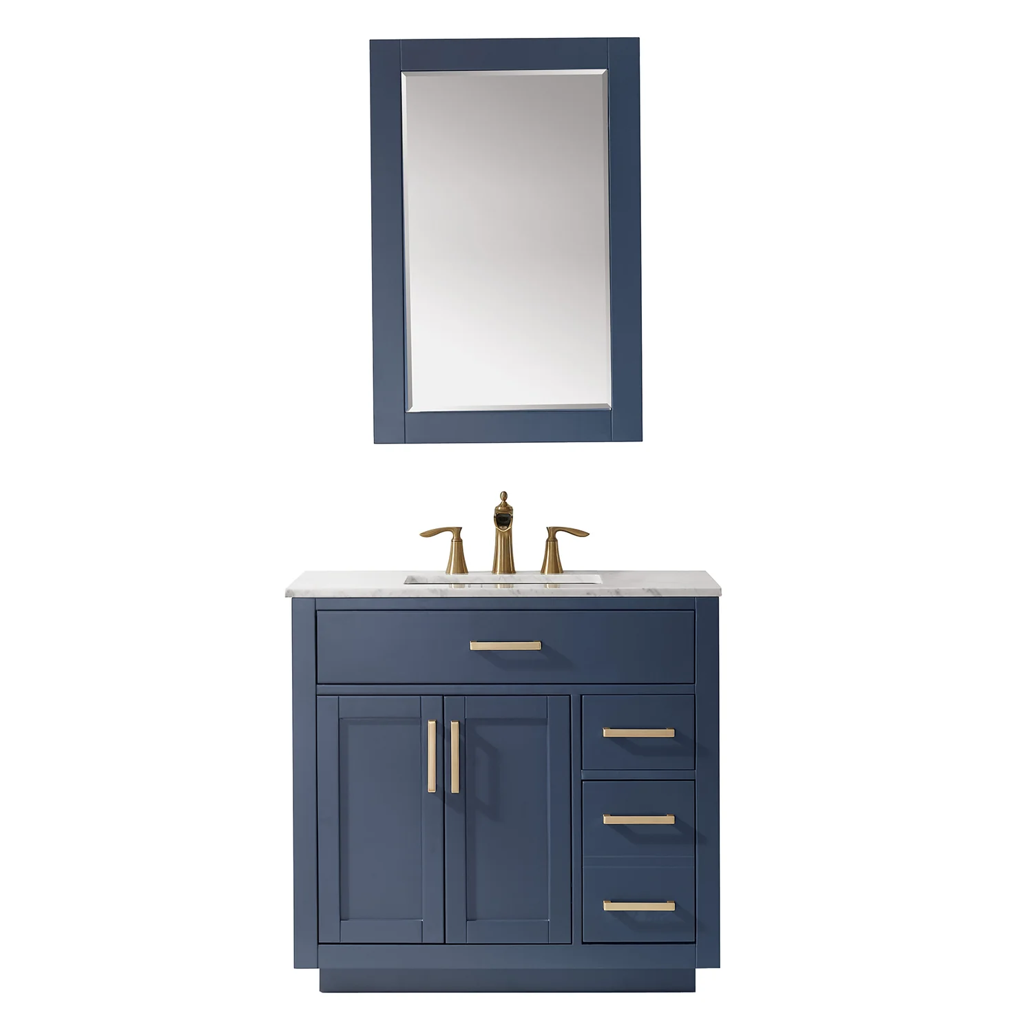 Altair Design Ivy 36" Single Bathroom Vanity Set in Royal Blue and Carrara White Marble Countertop - Image 2