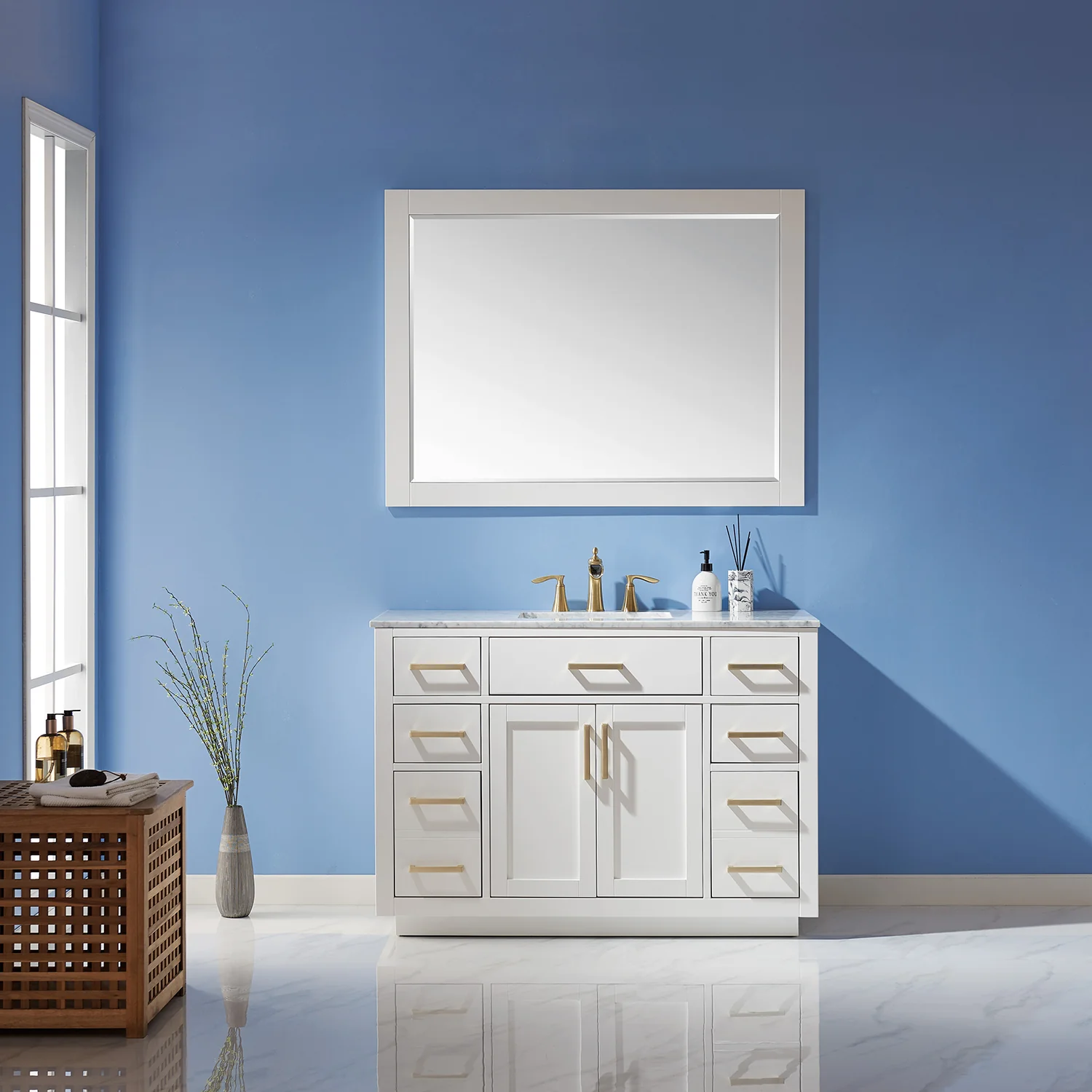 Altair Design Ivy 48" Single Bathroom Vanity Set in White and Carrara White Marble Countertop