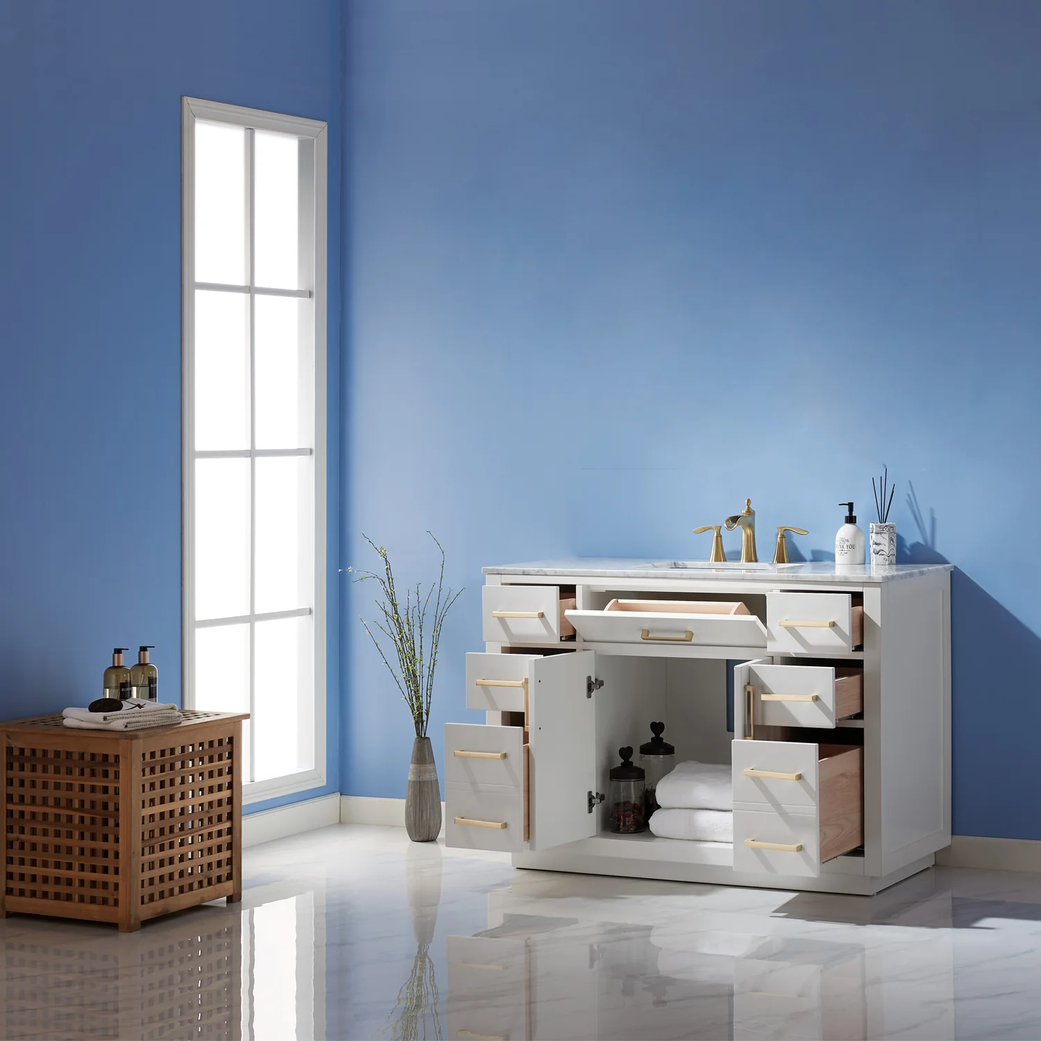 Altair Design Ivy 48" Single Bathroom Vanity Set in White and Carrara White Marble Countertop - Image 11