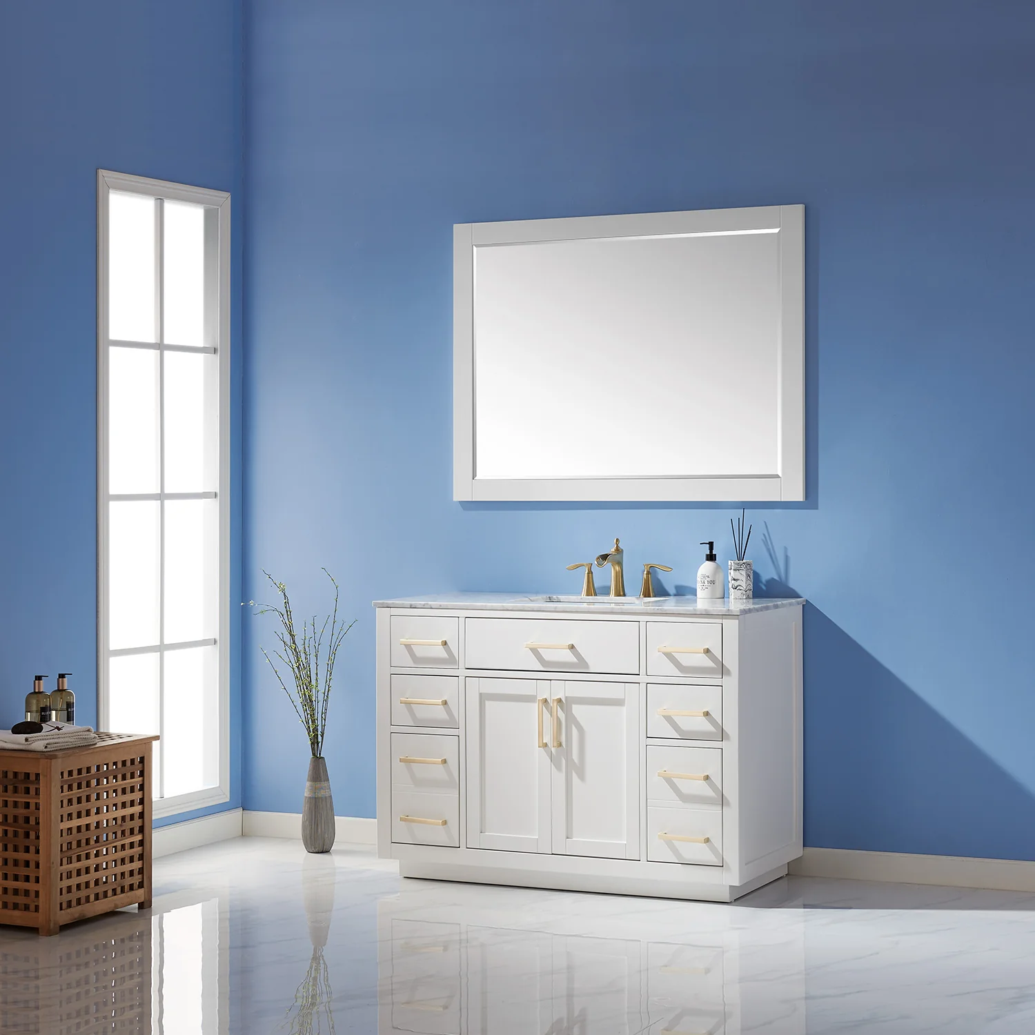 Altair Design Ivy 48" Single Bathroom Vanity Set in White and Carrara White Marble Countertop - Image 3